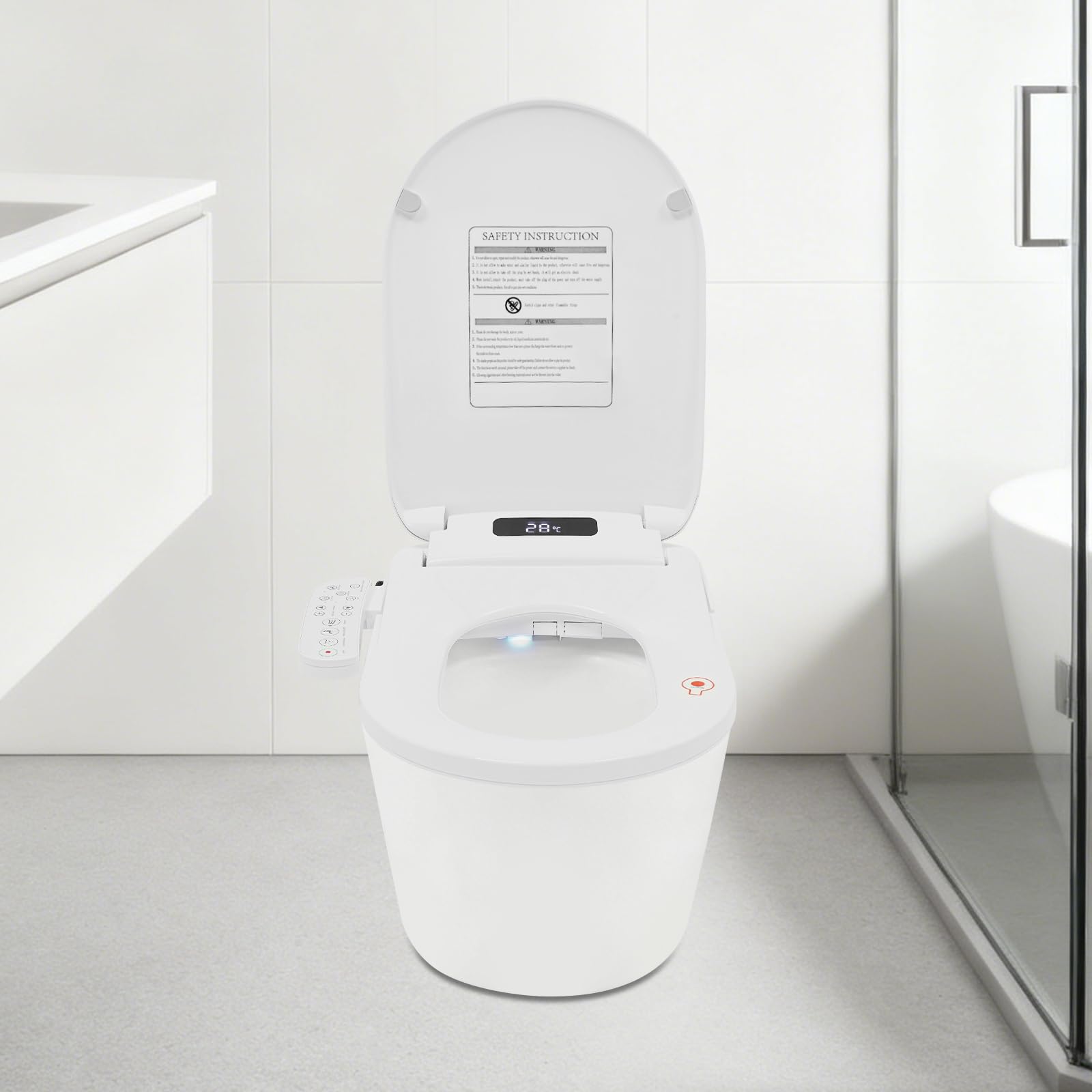 Asiento de Inodoro Inteligente, Tapa con Calefacción y Ducha, Mando Digital, Blanco, para Baño, Hotel, Uso Público y Privado, 220V EU