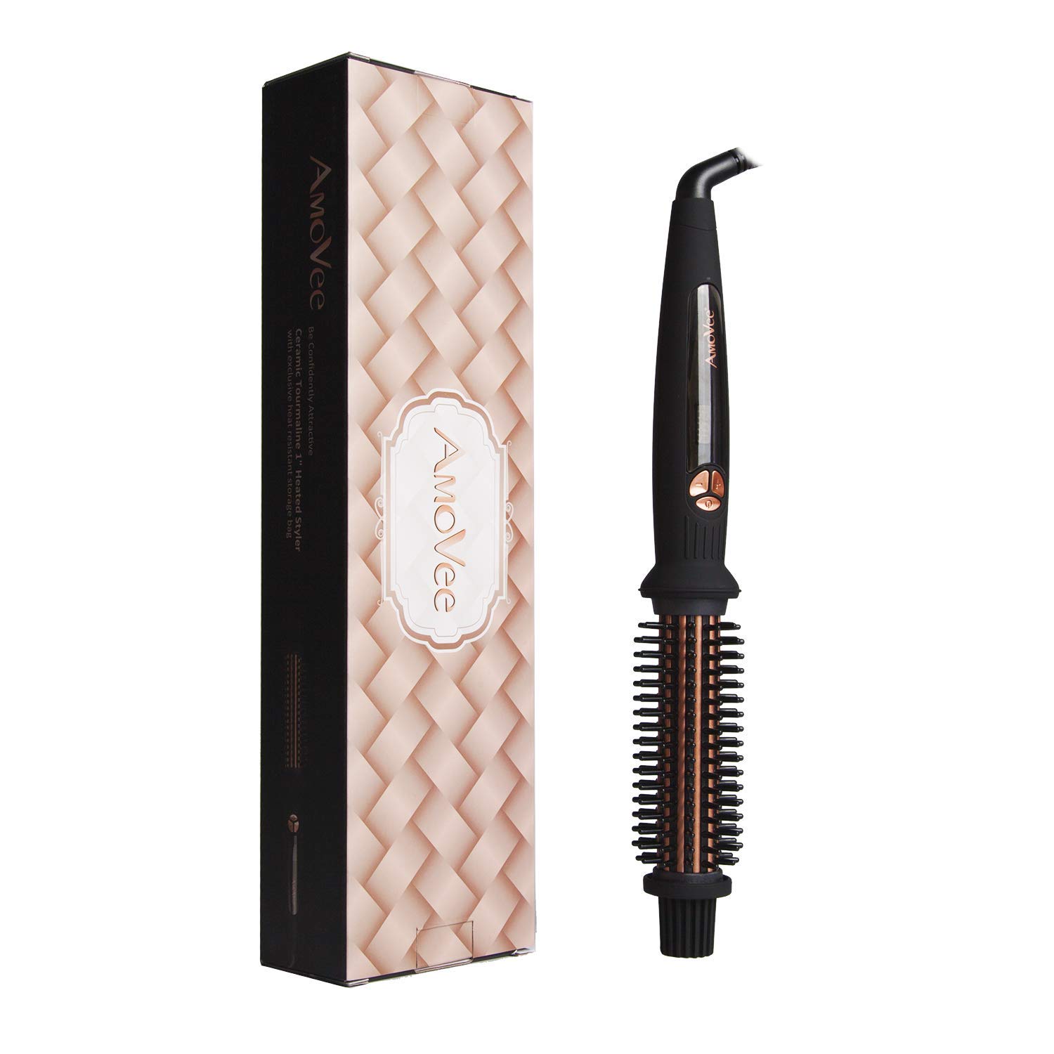 AMOVEE Curling Iron Brush,Ceramic Tourmaline Hair Curling Iron Ionic Hair Curling Brush 1 Inch Barrel Hair Curling Brush Curling Brush, Multi