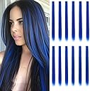12 Pcs Crystal Blue hair extensions 22 Inch Straight colored hair colorful clip in extensions Highlight Party for Kids Girls and Women Gift(Crystal Blue,33)