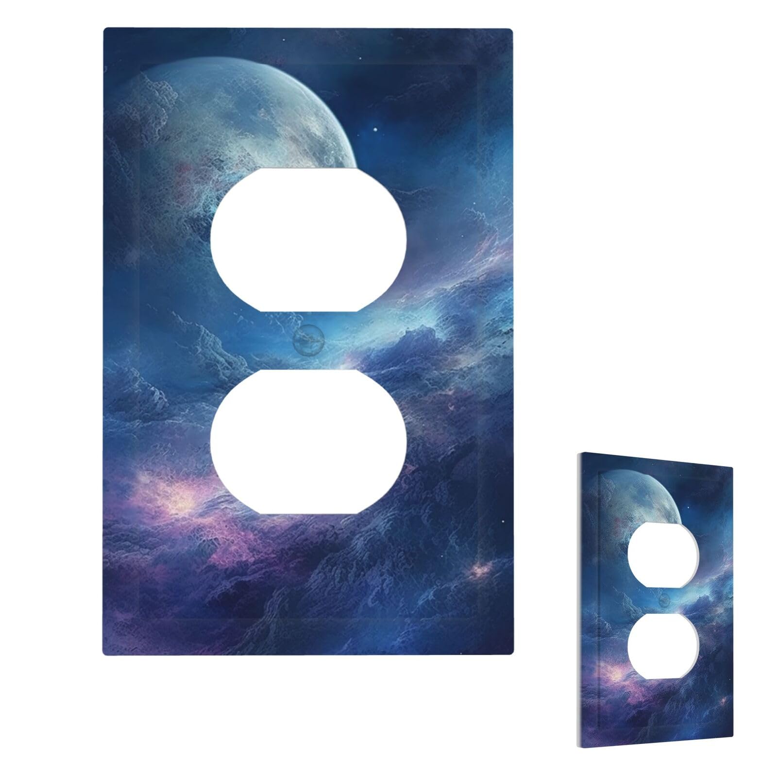 Fekiloot Duplex Nebula And Moon Wall Plate Cover Modern Decorative 1 Gang Light Switch Cover Unbreakable Receptacle Outlet Covers For Living Room Bedroom Home Decor