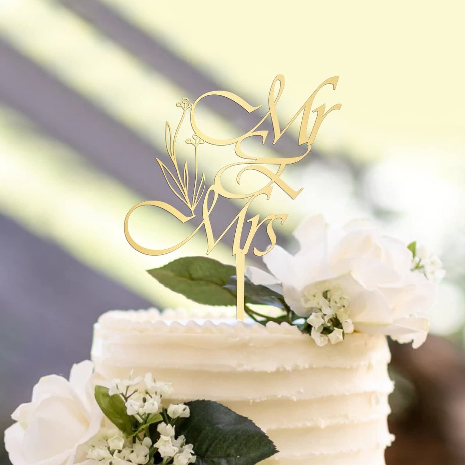 Mr & Mrs Wedding Cake Topper, Mirrored Gold Acrylic Cake Topper