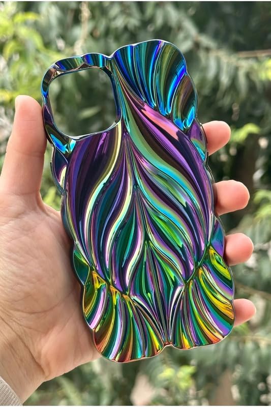 Image of Case Creation for iPhone 14 Plus Holographic 3D Shimmer Trendy Phone Case, Luxury Glossy Leaf Laser Cut Rainbow Fashion Glitter Cute Colorful Shiny Soft Mobile Cover for Apple iPhone 14 Plus (Multi)