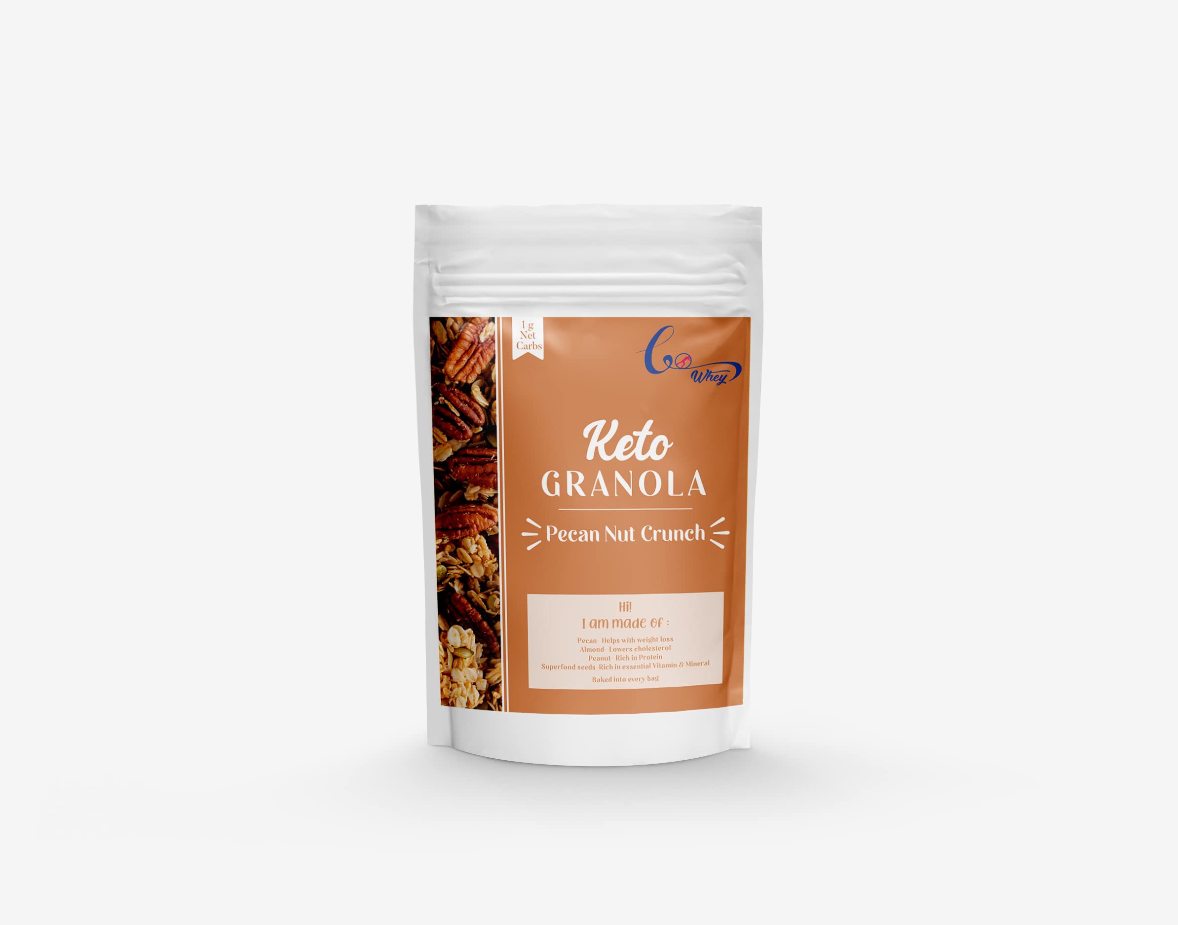 GoWhey - Breakfast Muesli - Keto Granola - Nuts & Seeds - Pecan Nut Crunch - Healthy Snacks with Almond & superfood seeds | Diet Snacks 250g