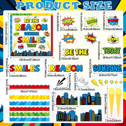 Image of Super Theme Bulletin Board Decoration Set Hero Theme Classroom Decor Be The Reason Someone Smile Today Bulletin Board Motivational Cutout for First Day of School Office Home Chalkboard Door Wall Decor