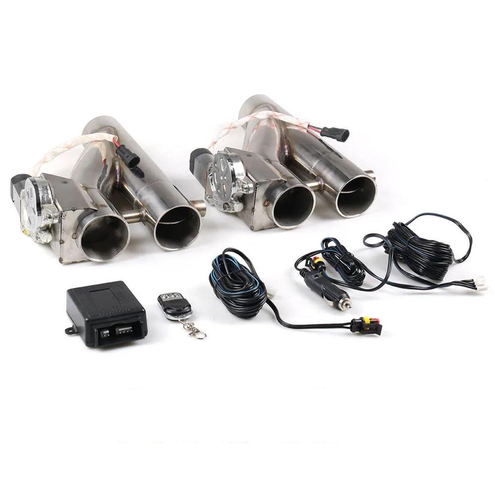 Terminale di Scarico Kit Ritaglio Scarico Elettrico Doppio da 2.25'' 2.5" E 3" con Valvola Controllo Scarico A Y con A Doppia Valvola 1 Trascinamento Punta di Scarico Coda(2.5INCH)