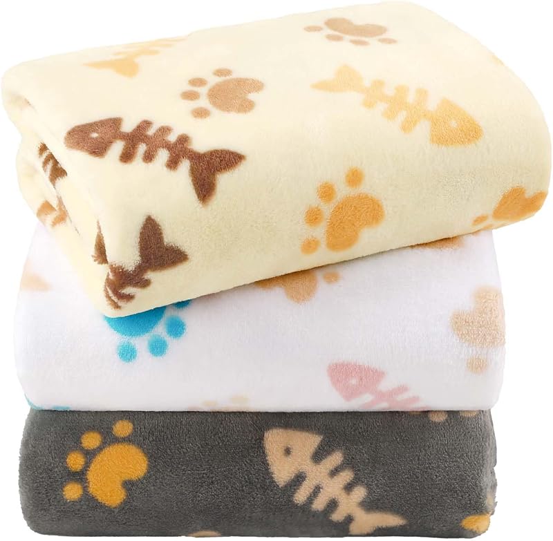 Mantas para Cães e Gatos em Fleece de Poliéster, Reversíveis, LINENLUX, Pacote com 3 – 58,42 x 40,64 cm