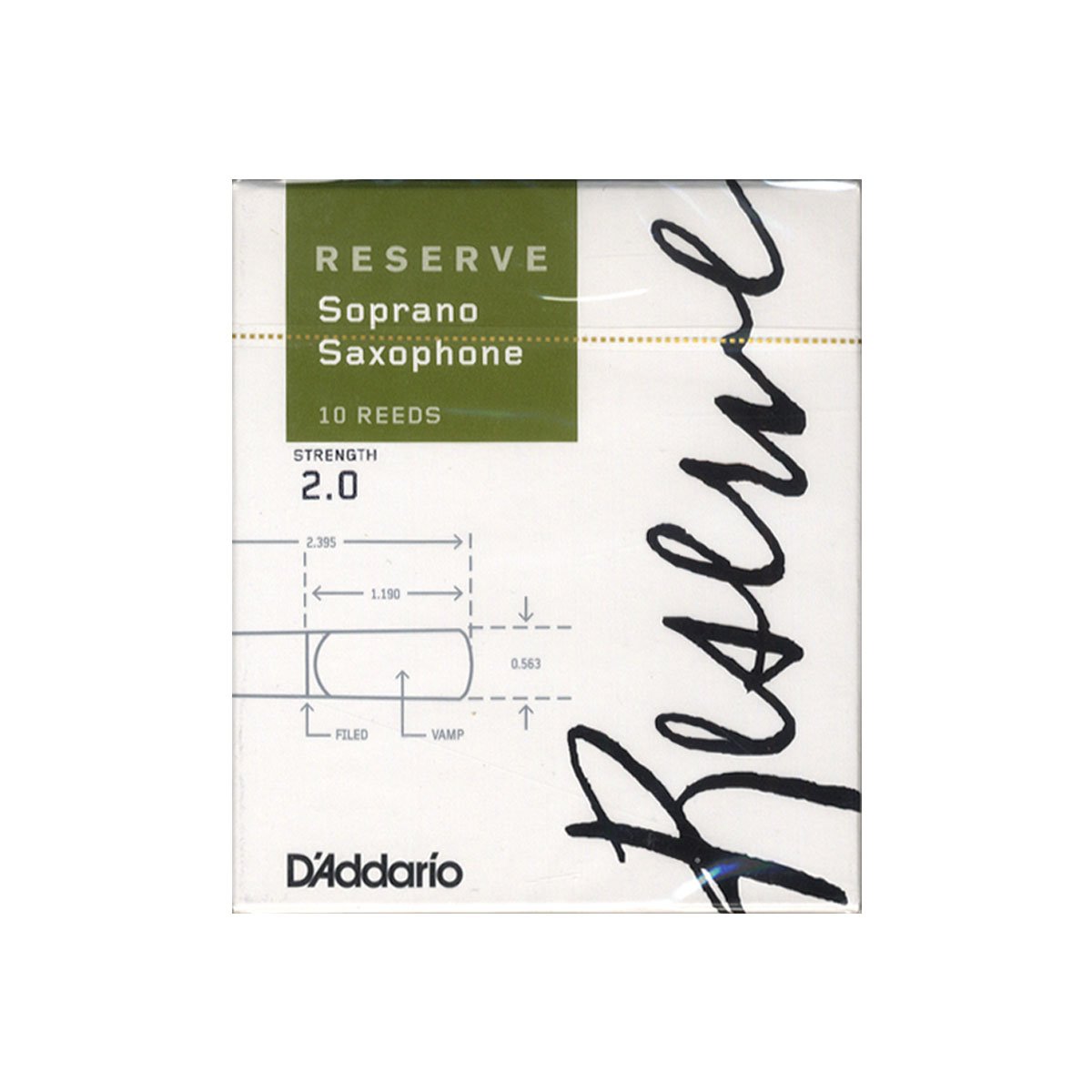 D'Addario Woodwinds Reserve Soprano Saxophone Reeds, Strength 2.0, 10-Pack