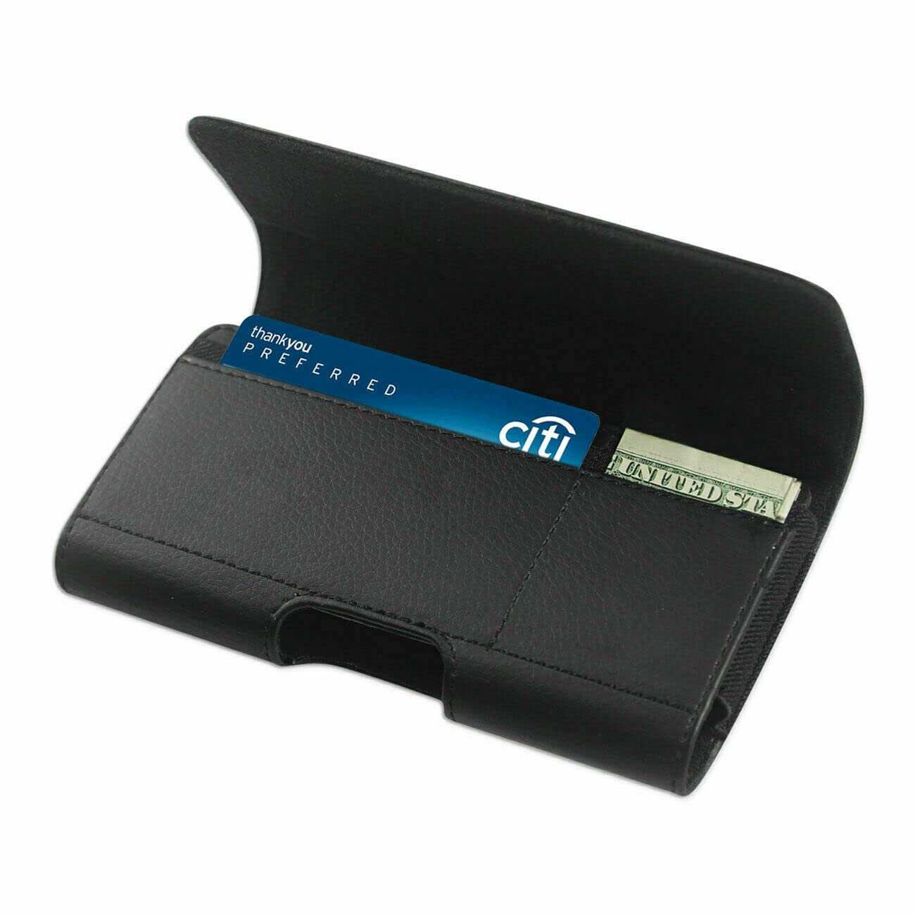 Horizontal Leather Card Holder Belt Clip Pouch/Phone Holster for iPhone 13 Pro Max/iPhone 12 Pro Max - Fits Device with Otterbox/Waterproof/Thick Defender Case