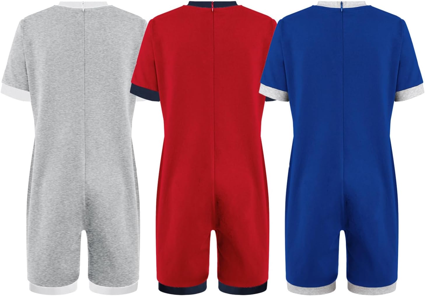3 Pack Special Needs Adaptive Clothing for Kids Boys Short Sleeve Back Zip Jumpsuit Anti-strip Romper