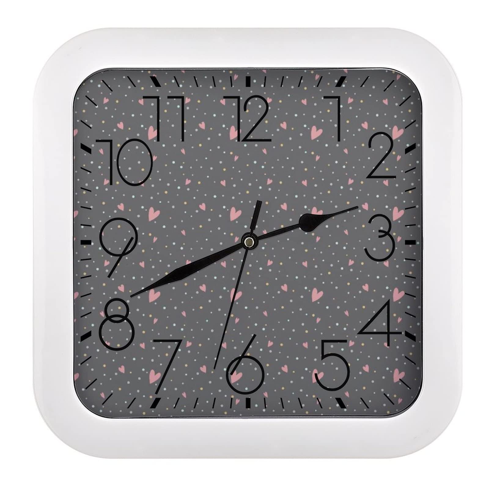 Pendule murale moderne 26x26cm gris rose amour silencieuse