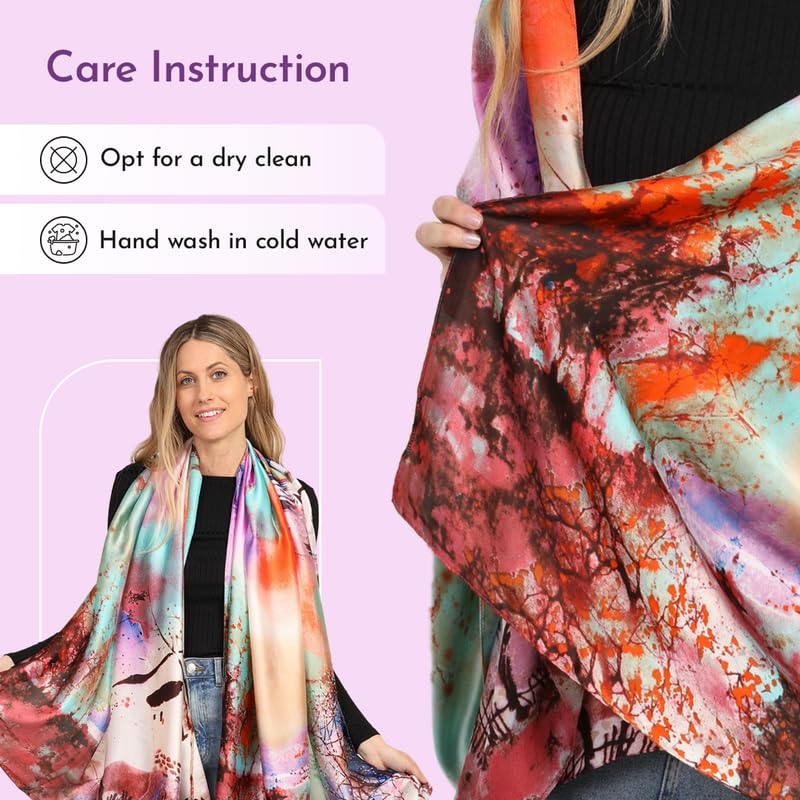 Image of Trillion London Spring Collection | Designer Silk Scarf For Women UK | Lightweight Neck Scarves | Shawl Wraps | Suitable for Daily Life | Smooth & Soft Finish | Gift for Women | Size-180cm x 90cm