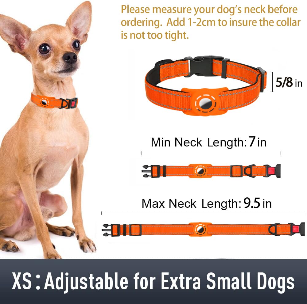 Airtag, Collare per cani per cuccioli, collari riflettenti per cani con supporto AirTag, morbida imbottitura e fibbia di bloccaggio di sicurezza, collare in nylon regolabile per tutte le razze,