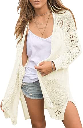 Misassy Womens Open Front Knit Sheer Cardigans Summer Boho Lightweight Long Sleeve Kimono Long Sweater