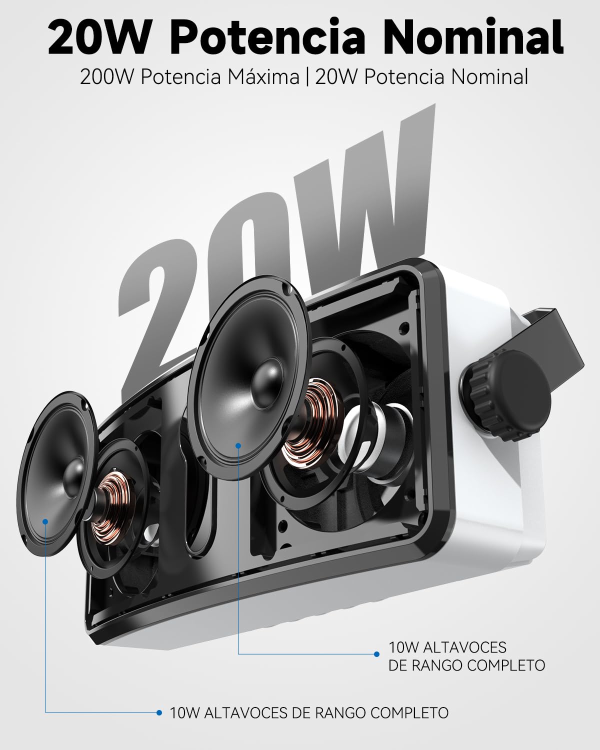 Altavoz Bluetooth Exterior IPX5, Impermeable, Sincronización con 100 Altavoces, Montaje en Pared, Compatible con Teléfono, PC, Echo Dot, para Patio, Porche, Garaje, Par (MZ-511)