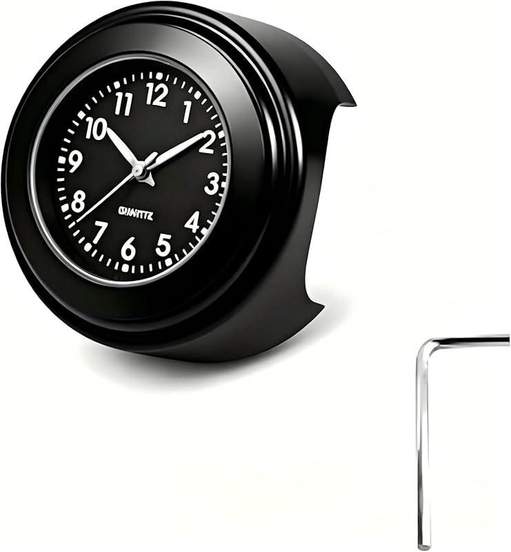 Motorcycle Handlebar Clock, Alloy Waterproof Anti-Vibration Clock for 7/8" - 1" Handle, Retro Dial Case Watch with Wrench & Anti-Slip Pad, for Most Motorcycle Bicycle E-Bike (Black)