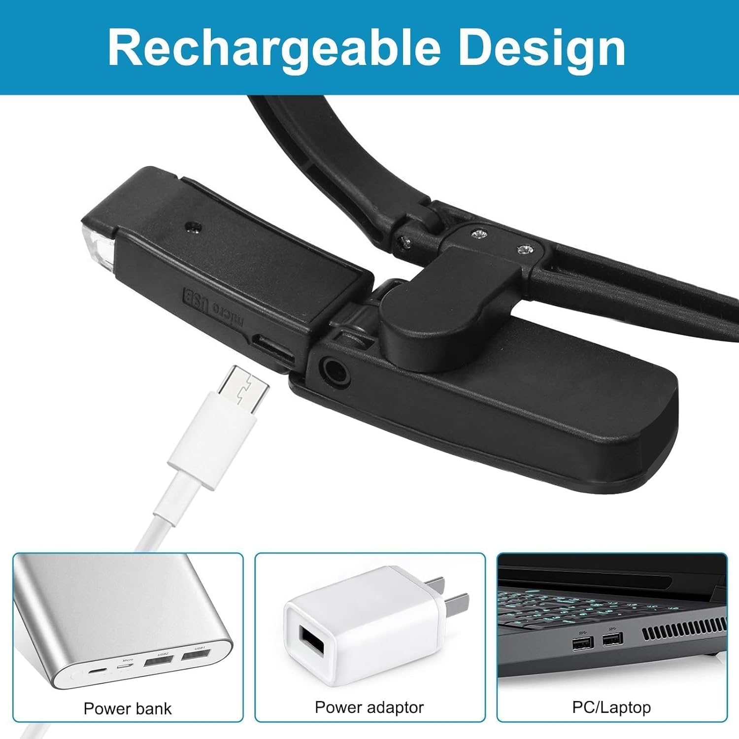Lupas recargables, lupa iluminada para la cabeza con luz, lupa iluminada manos libres con 4 lentes desmontables 1.5X, 2.5X, 3.5X, 5X para leer joyas