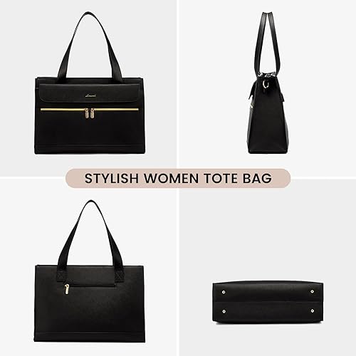 Miniatura 8 de LOVEVOOK Bolsa para laptop para mujer, 15.6 pulgadas, bolsa de trabajo profesional de cuero, maletín impermeable para computadora, bolsa de hombro