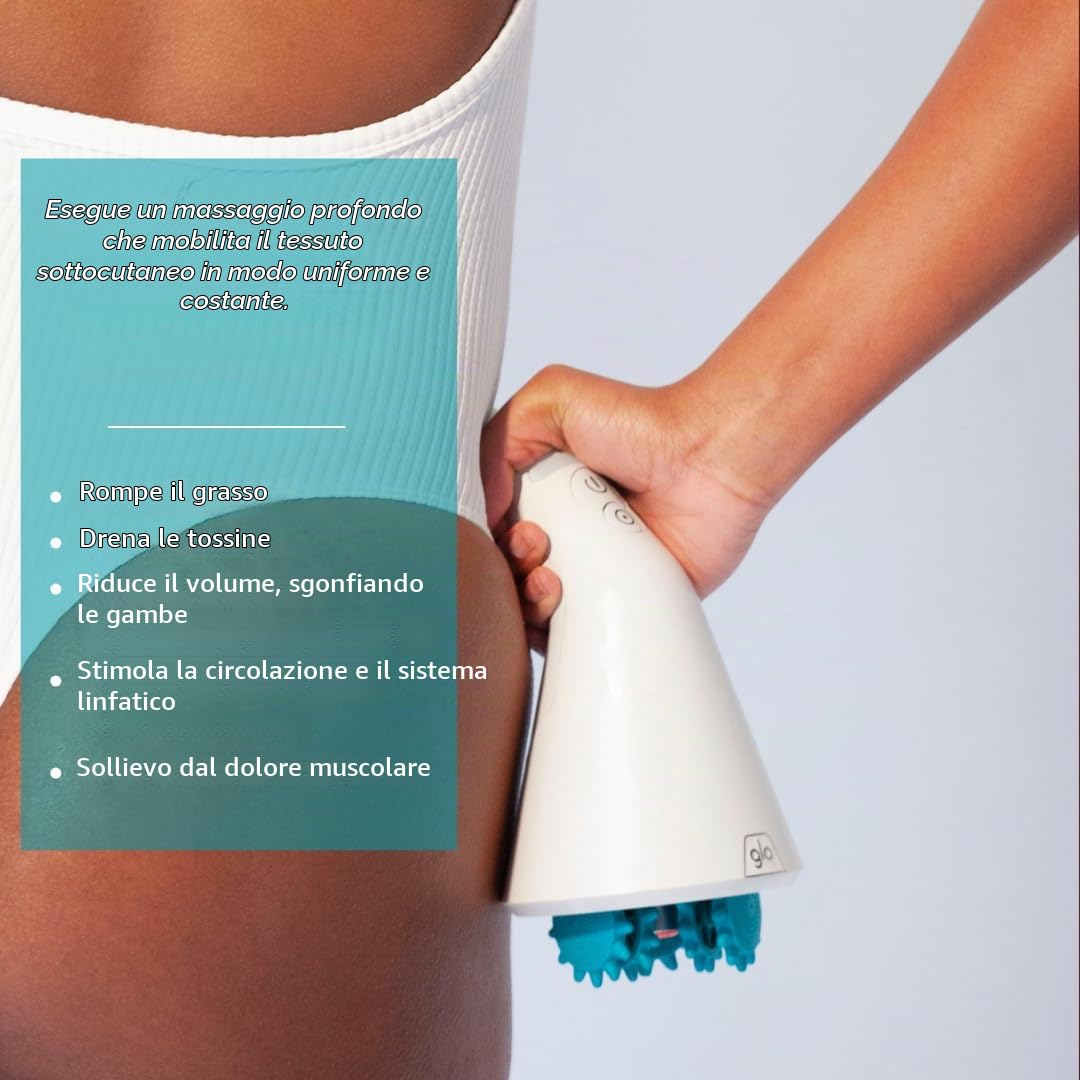 GLO 910 PRO Massaggiatore Elettrico Anticellulite | Motore GLO Evolution 3000 | Fototerapia Slim Tech | 4 Testine Intercambiabili | Drenaggio Linfatico e Miglioramento della Circolazione
