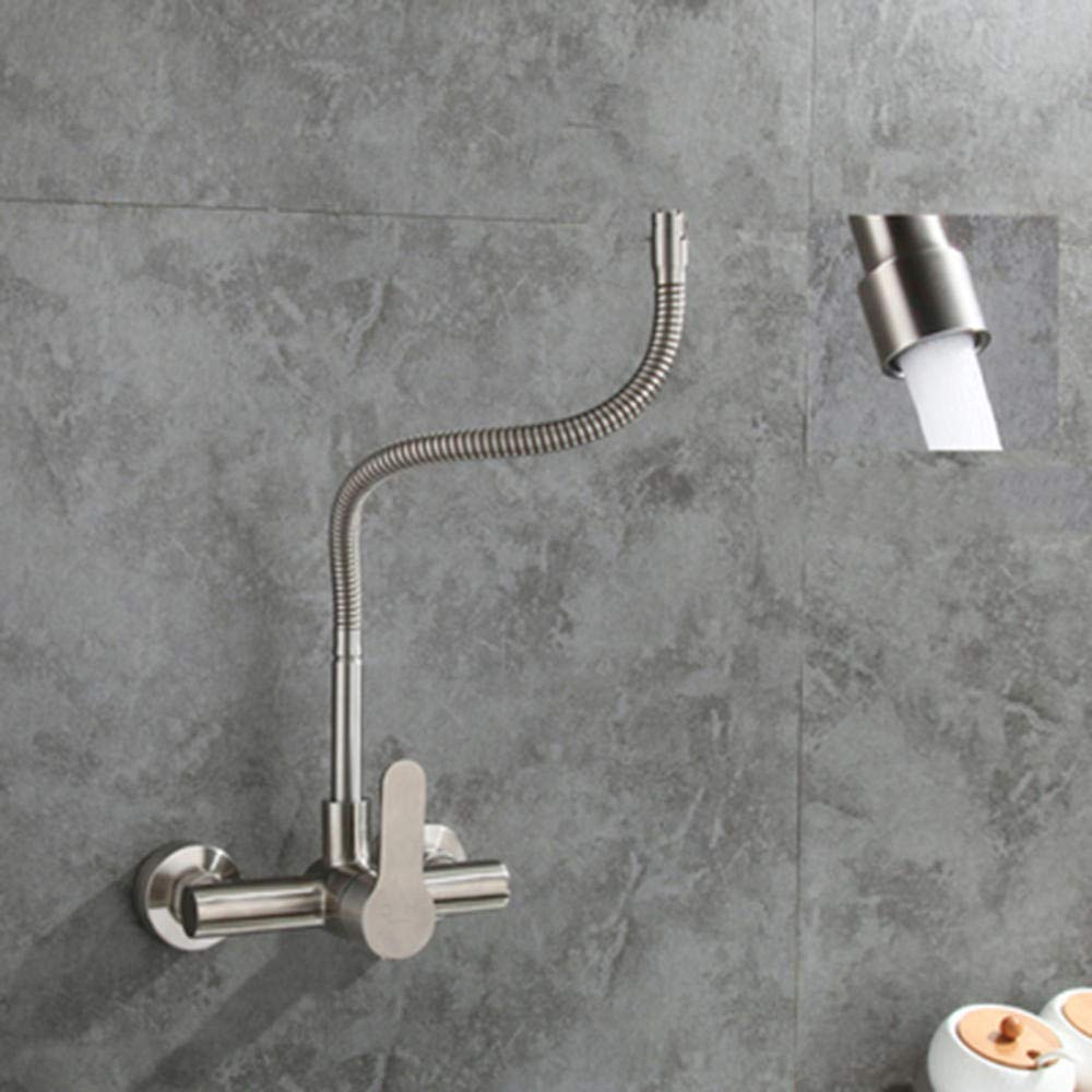 Rubinetto della Cucina Rubinetto a Parete Incasso Tipo 304 in Acciaio Inox Rubinetto lavello Caldo e Freddo monocomando Lavanderia Piscina Cucina Rubinetto Girevole Universale