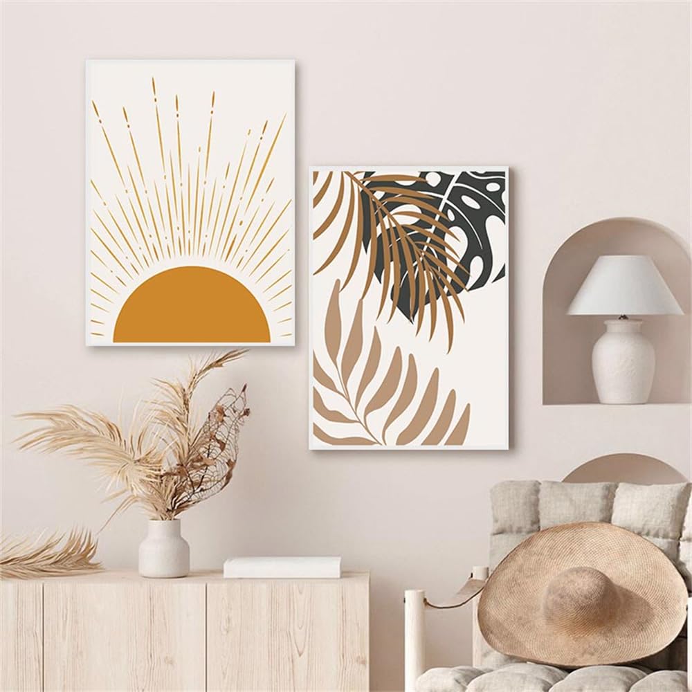 WUHBCZ Canvas Paints,Abstract Leaves Botanical Sun Wall Art Canvas Painting Boho Line Poster Nordic Gallery Living Room Painted Picture for Home Decor-60 * 70cm*2PCS (No Frame)