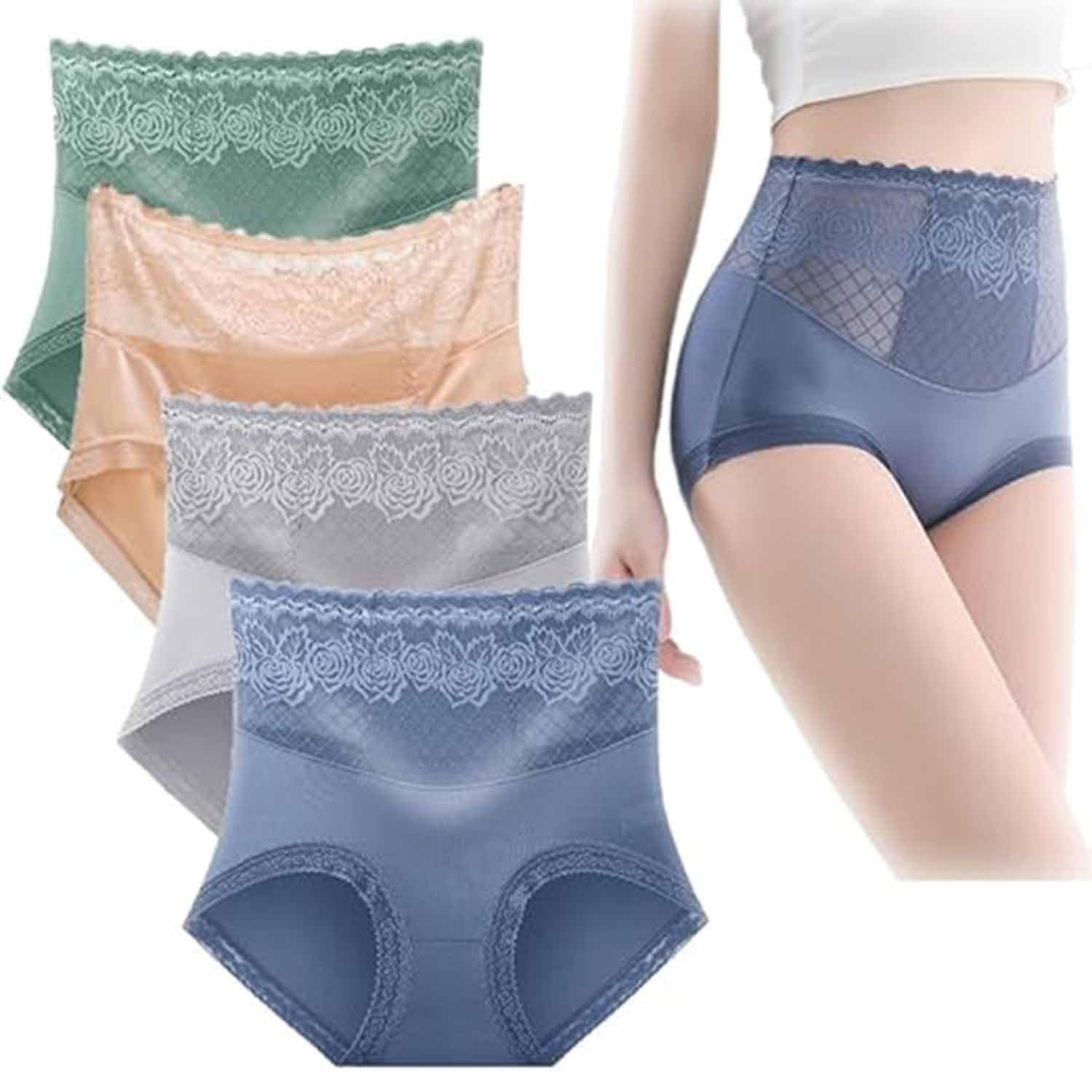 4-Pack Silky Comfort High Waist Hiplift Panties, Soft Seamless Breathable Briefs Underwear for Women (4pcs-c,L)