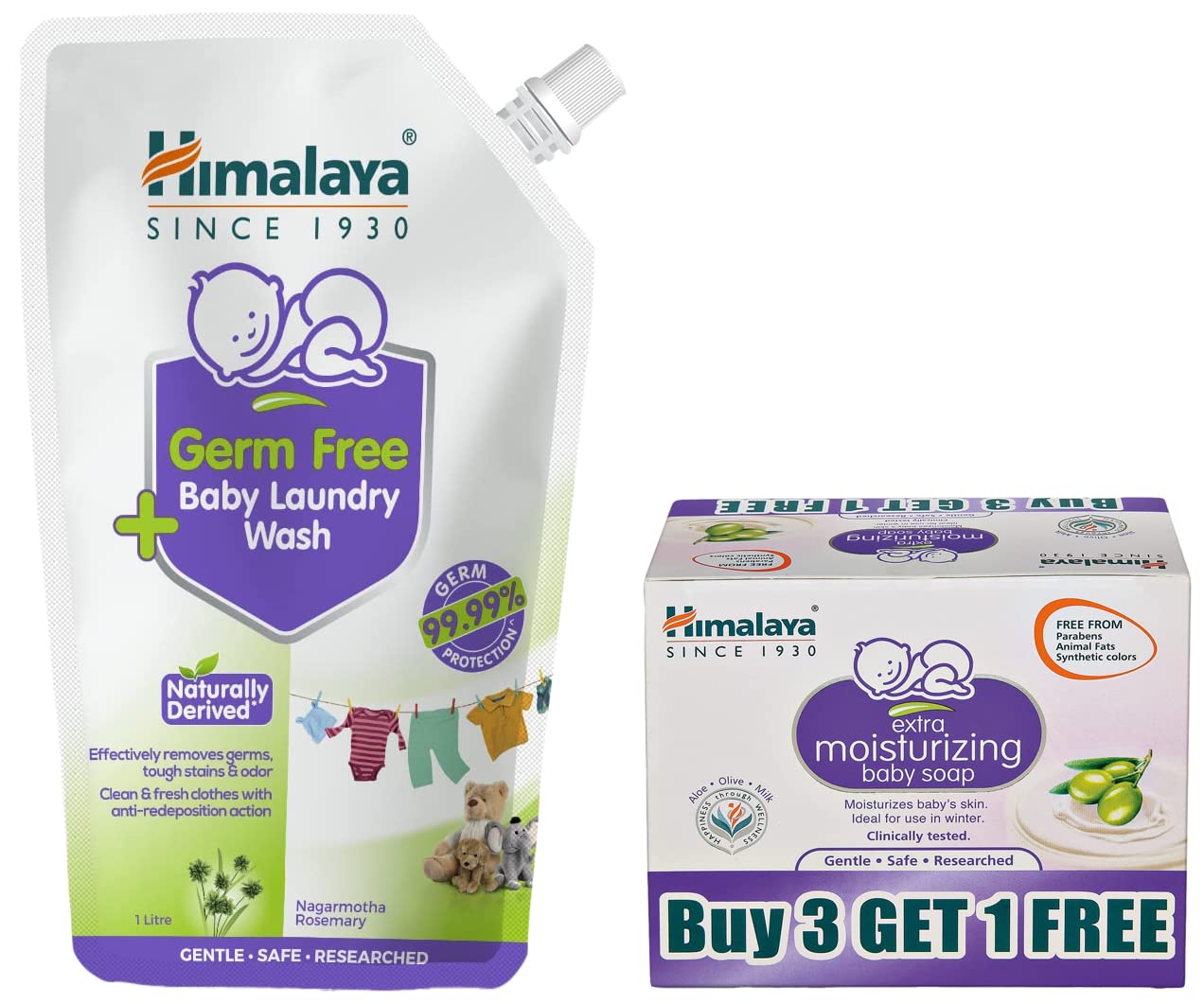 Himalaya Germ Free Baby Laundry Wash 1 L Pouch, White, (7004801) & Himalaya Extra Moisturizing Baby Soap (300g),buy 3 get 1 free(4N X 75g)-picture-10