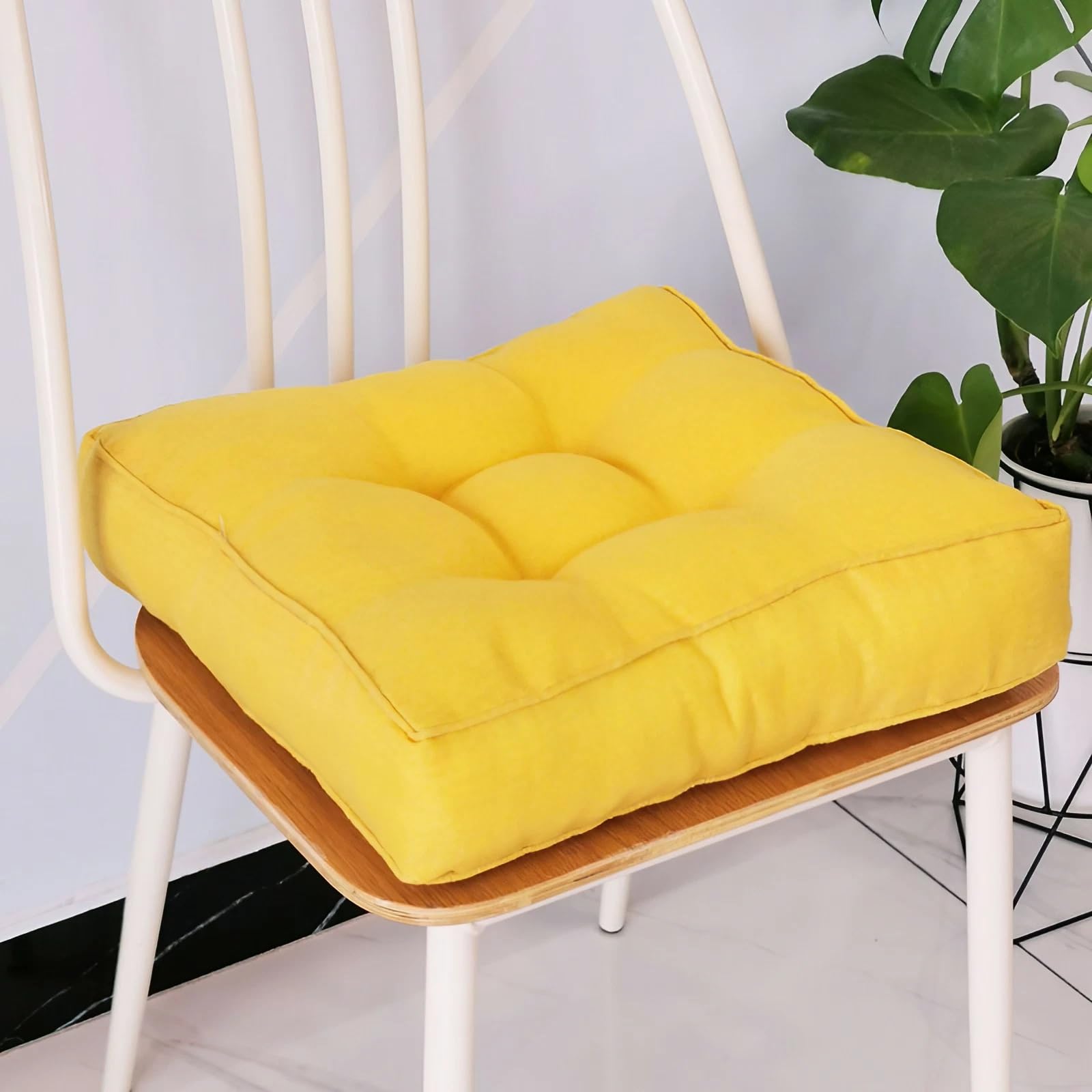 YSPZDQ Thick Chair Seat Cushions, Polyester Fiber Soft Seat Pads for Chairs Sofas Beds Cars, Large Adults Floor Booster Cushions(Yellow,45 x 45 cm)