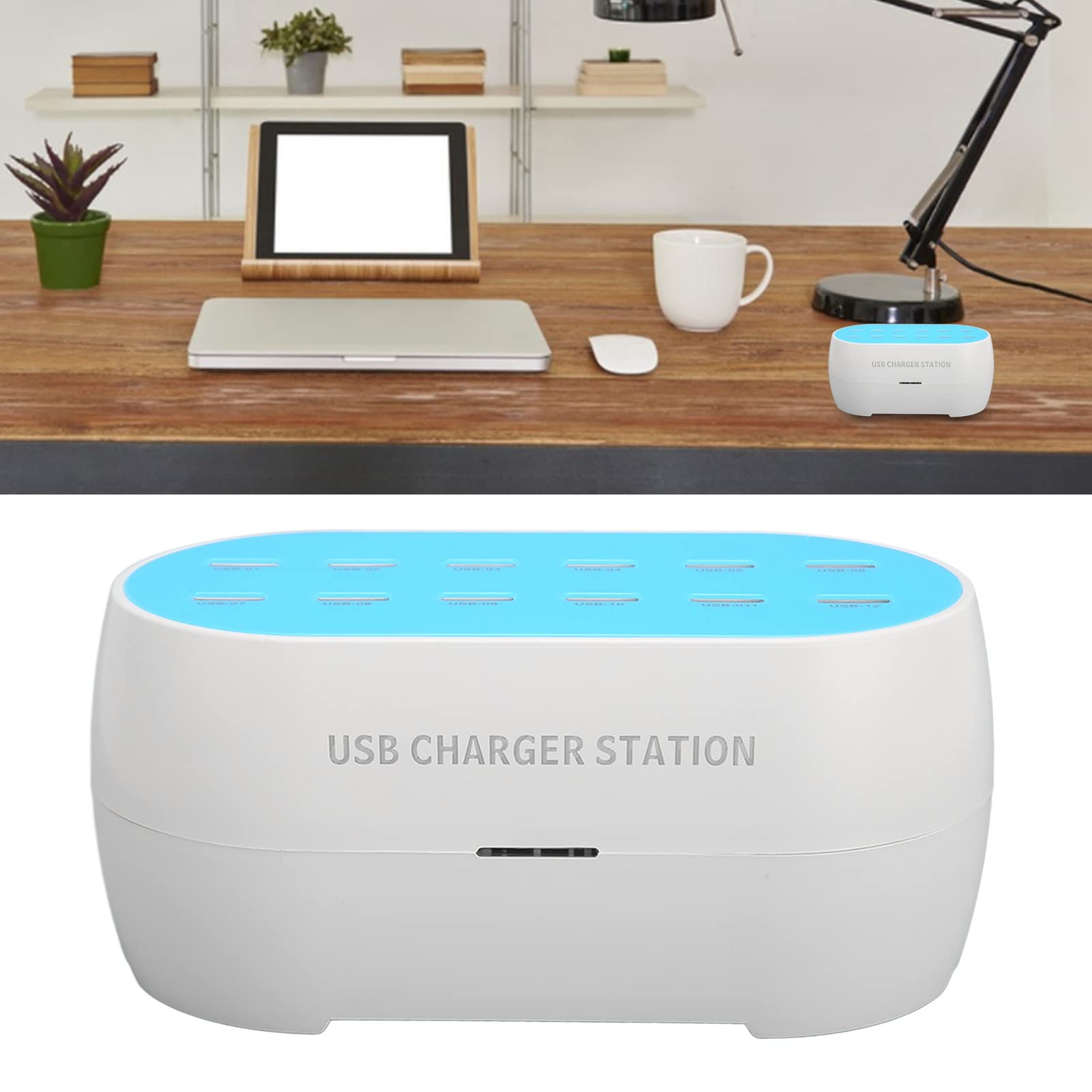 Caricabatterie USB, 120 W 12 Porte Controllo Corrente Stabile in Tempo Reale Carica Rapida 100‑240 V Stazione di Ricarica USB per Telefono per Casa (Spina UE)