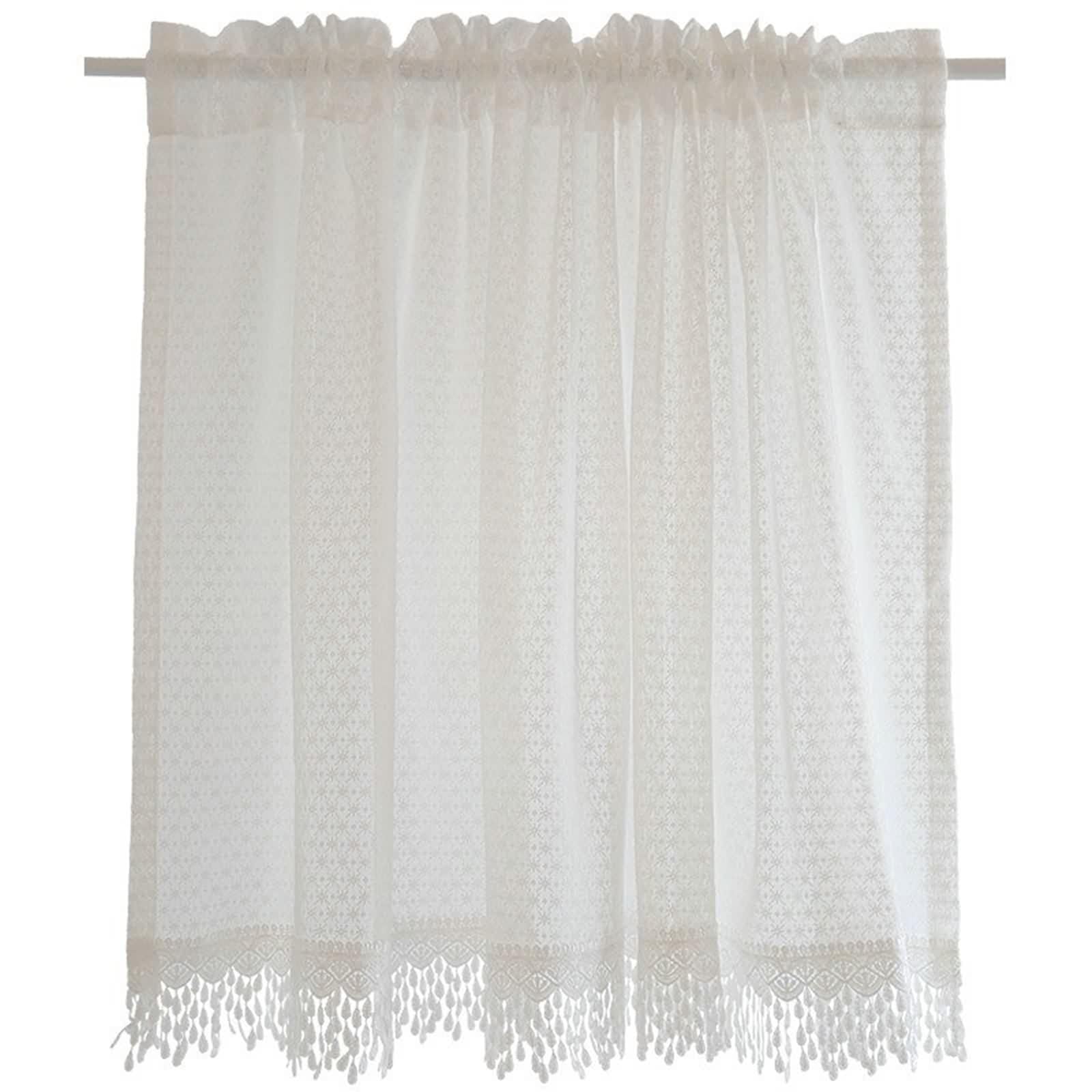Petit Rideau Voilage, Blanc Rideau Cuisine Moderne Polyester Dentelle À Motifs Floraux LxH 130x130cm
