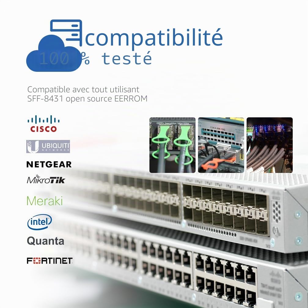 HiFiber Câble SFP+ DAC 10G 1m, Twinax Passif en Cuivre, 4 pièces | Compatible avec Cisco,Ubiquiti UniFi,Netgear,TP-Link pour Commutateur,Carte Réseau (NIC), Serveur et NAS