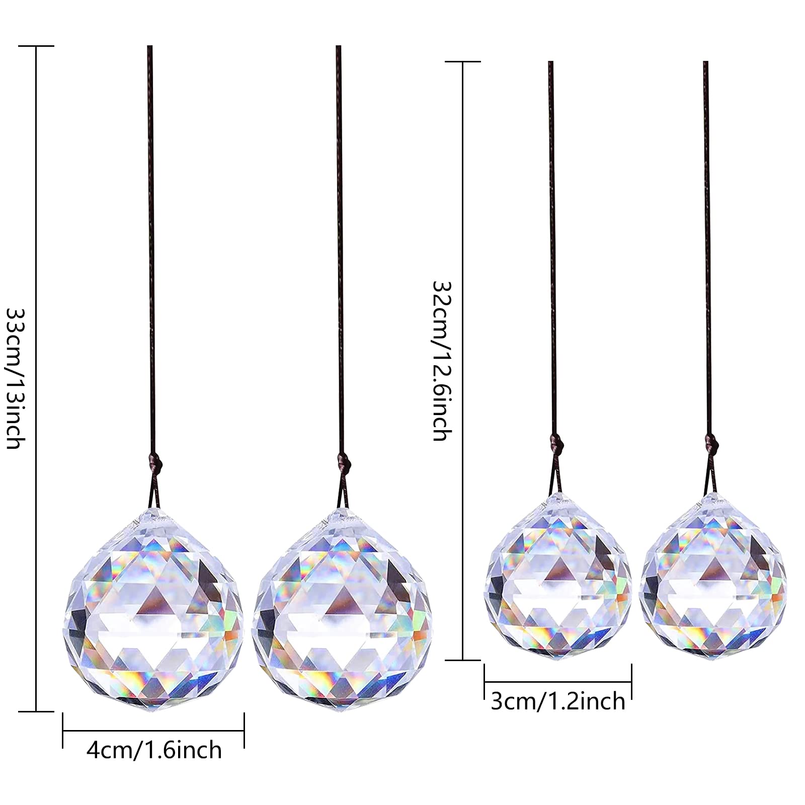 4 colgantes decorativos de cristal, arco iris, atrapasueños de cristal, decoración de prisma, bola de cristal, cristales como decoración, adorno colgante de cristal para el hogar, oficina, jardín