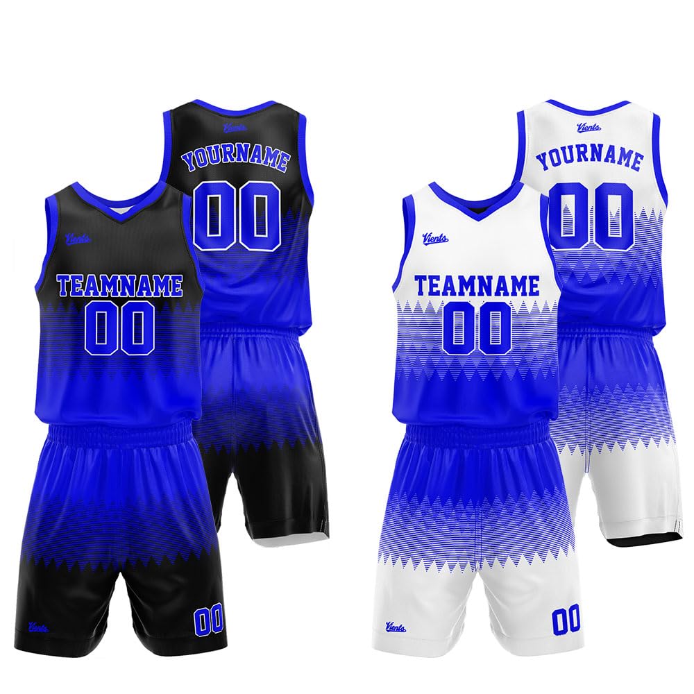 Custom Reversible Basketball Jersey for Man Women Uniform Suit Kids Adults Personalized Jersey (Royal-Black)