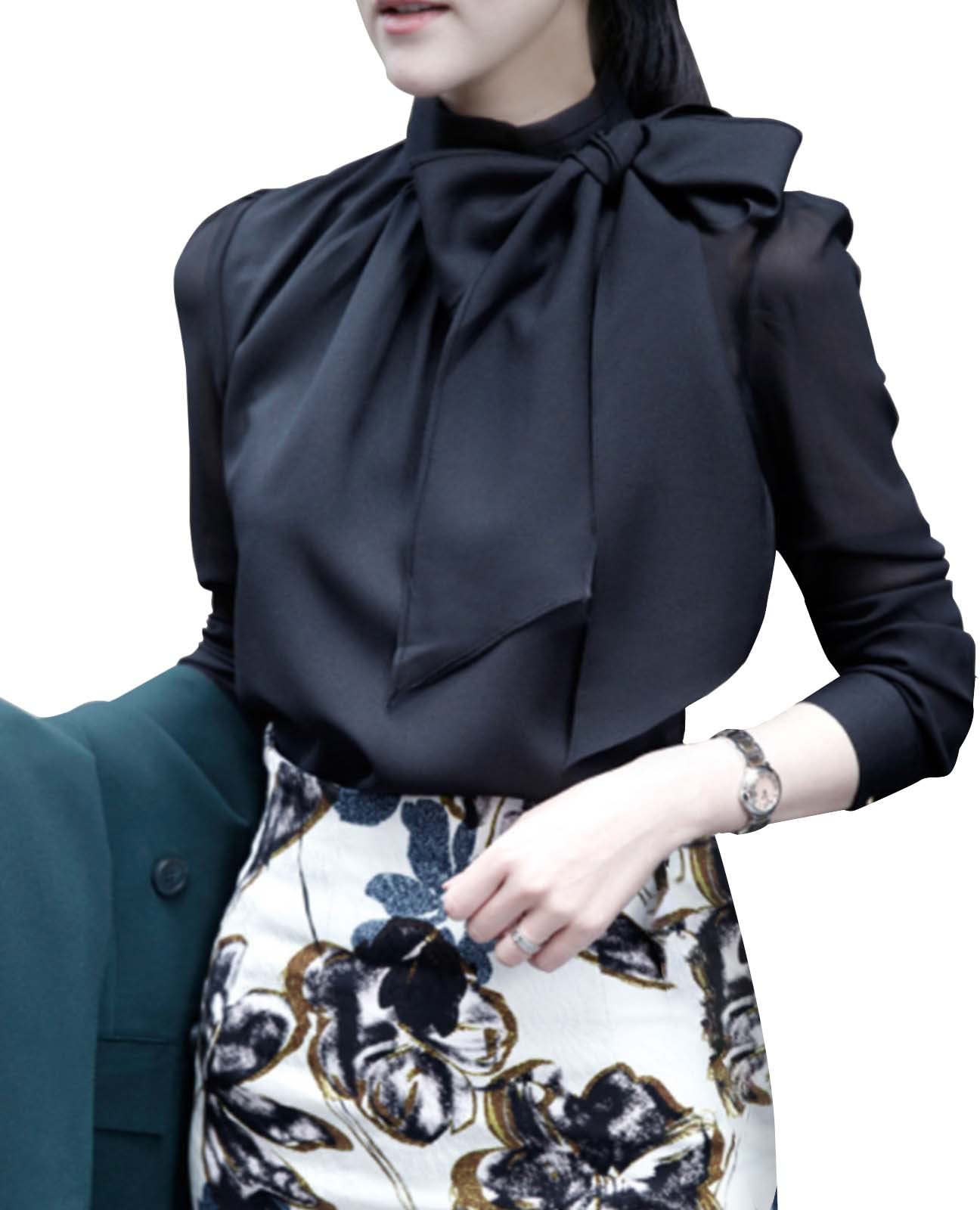 Amazon | [ドアーズ] ブラウス 立ち襟 リボン シャツ トップス 長袖