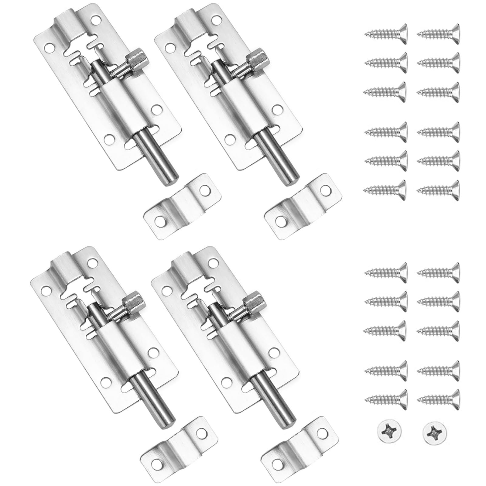 Mingbolin Silver 4 Pcs Gate Bolt,Door Lock Bolts Gate Latch Lock Sturdy And Durable Door Bolt Door Latch For Internal For Wooden Bathroom Lock,4 Inch