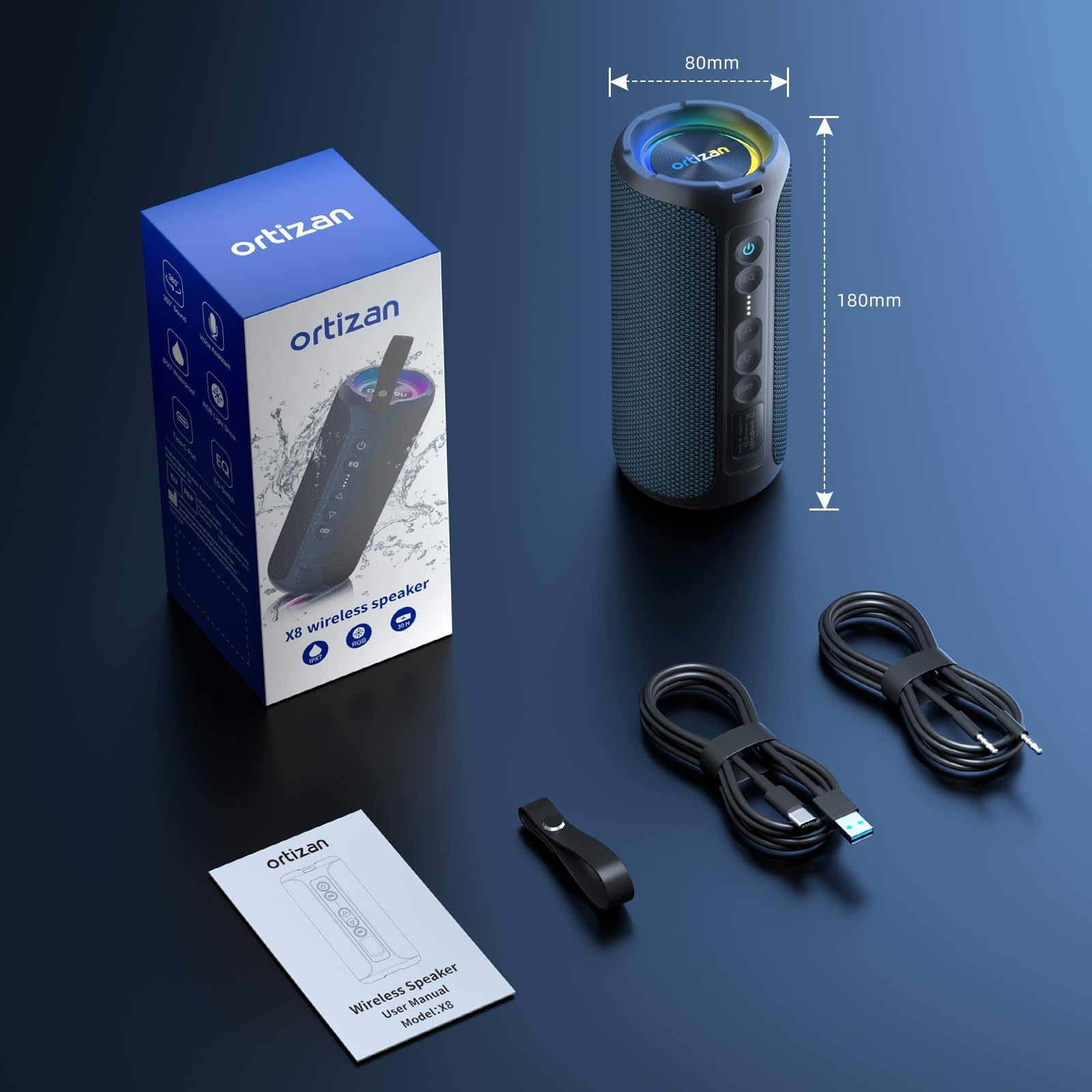 Ortizan 40W Enceinte Bluetooth Puissante IPX7 Portable Rechargeable 30h Autonomie Stéréo Sans Fil