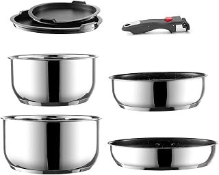 Juego de Ollas y Sartenes 7 Piezas, Ollas acero Inoxidable, sin PFAS | Mango Desmontable, Sartén sartenes antiadherentes 20/26 cm, 2×Cacerola 16/20 cm, Tapas, para Inducción y Todas las Cocinas