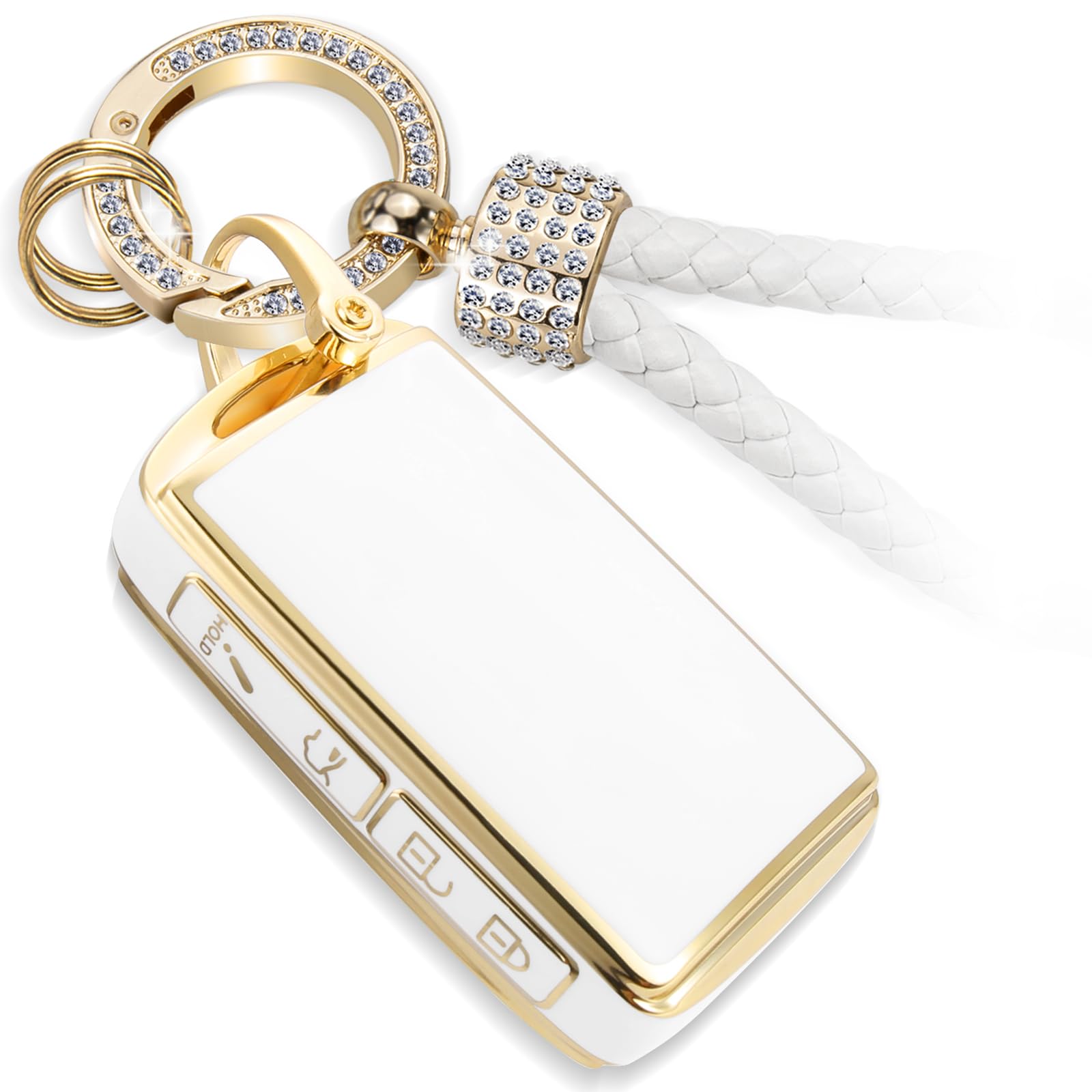 Key Fob Cover for Mazda, Rhinestone Loop Keychain Case, Gold Edge
