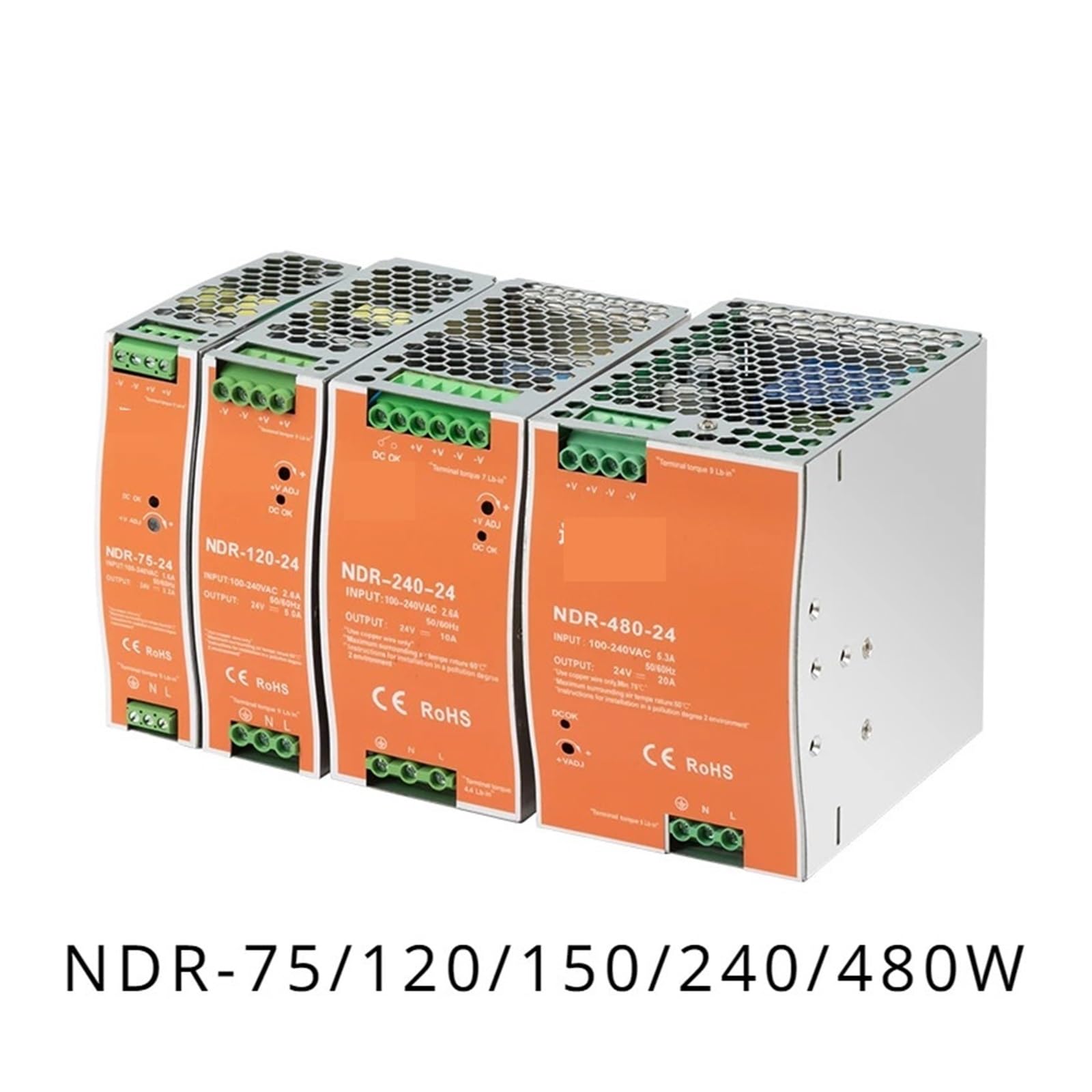 Netzteil Schaltnetzteil, NDR/EDR-Schaltnetzteil for Schienenmonta, NDR-75 120 150 240 480W-12 24V 48V Ausgang, industrielle DIN-Schiene,für LED Streifen, 3D Drucker,Radio(24V,480w)