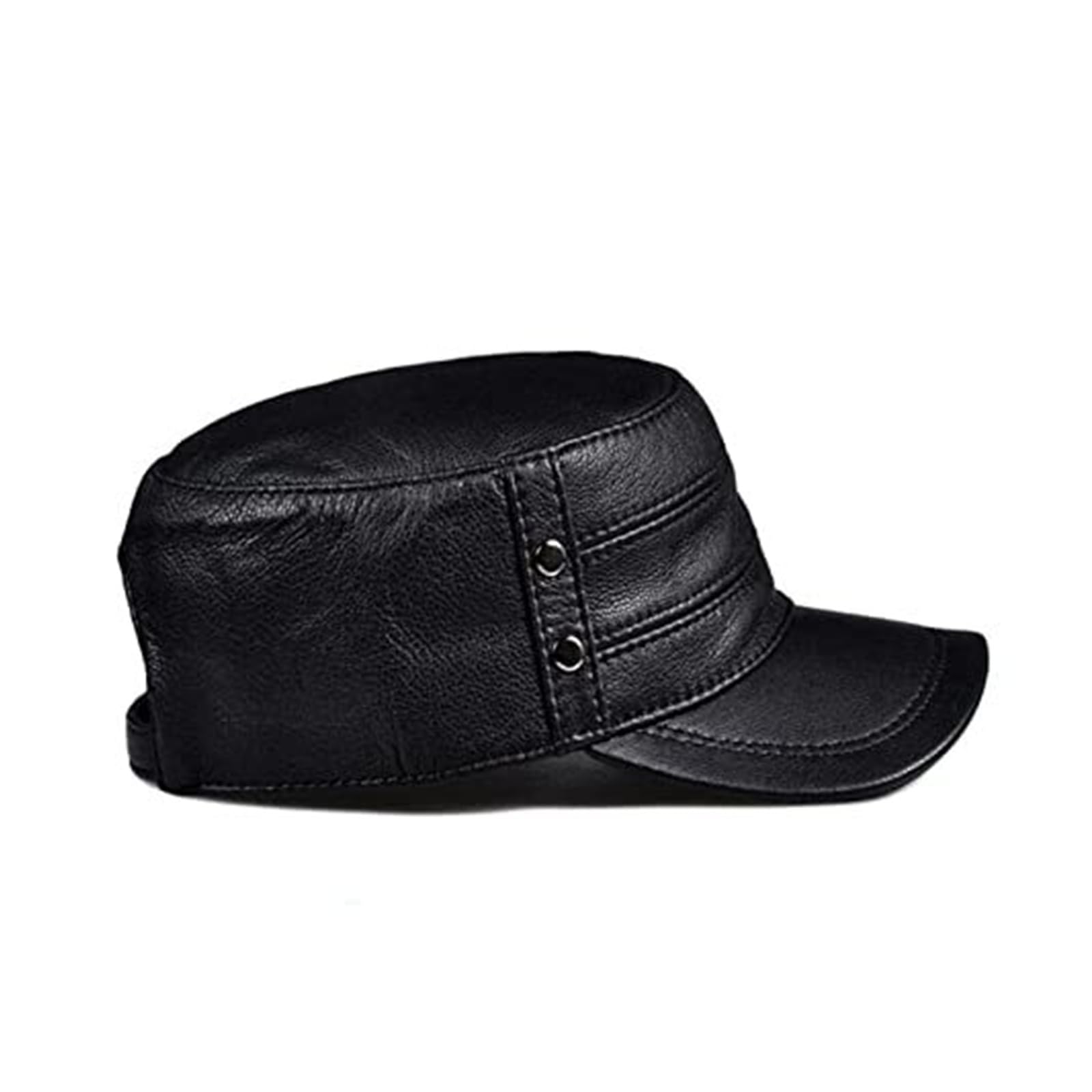 Genuine Leather Winter Baseball Cap for Men and Women - Flat in Black, Suitable for All Seasons