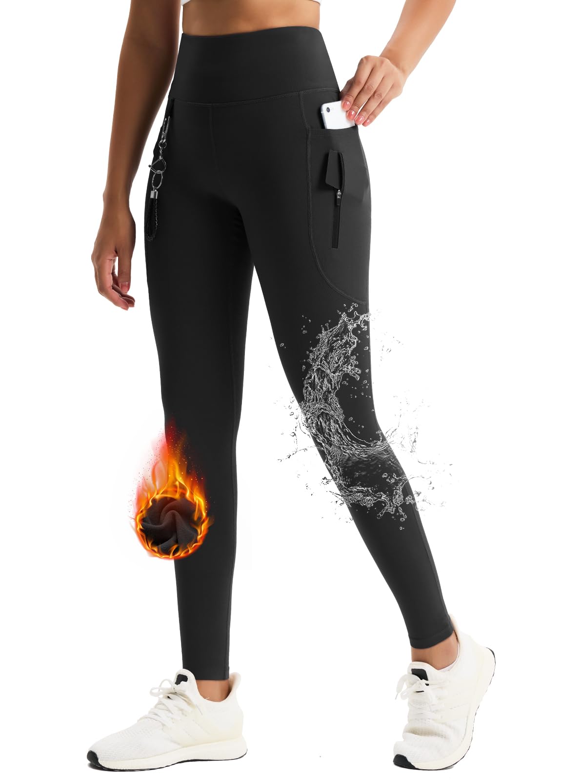 Emlovm Women's 27" Fleece Lined Leggings Water Resistant Hiking Pants Warm Winter High Waisted Tights Pockets Snow Travel