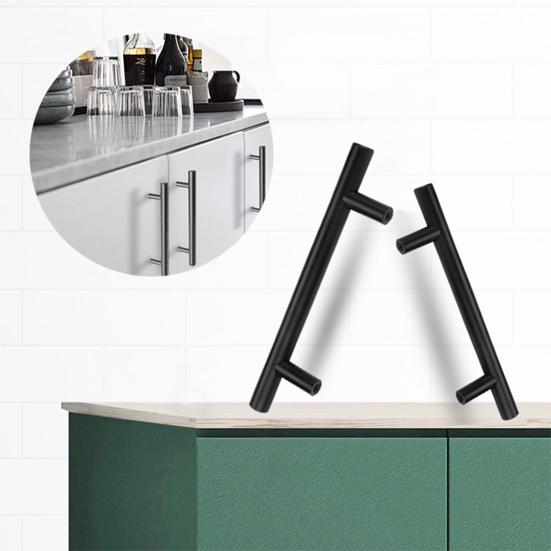 huiyoujiu 20 Pieces of Black Stainless Steel Kitchen Cabinet Handles, Drawer Handles - Image 4