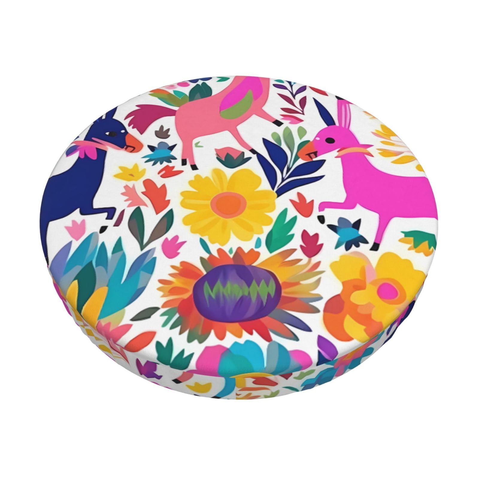 Fodpand Black Mexican Otomi Animals Stool Covers Round 14 Inch, Stretch Round Bar Stool Seat Covers Washable Dustproof Stool Cushion Slipcover Soft Velvet Bar Chair Covers With Elastic Band