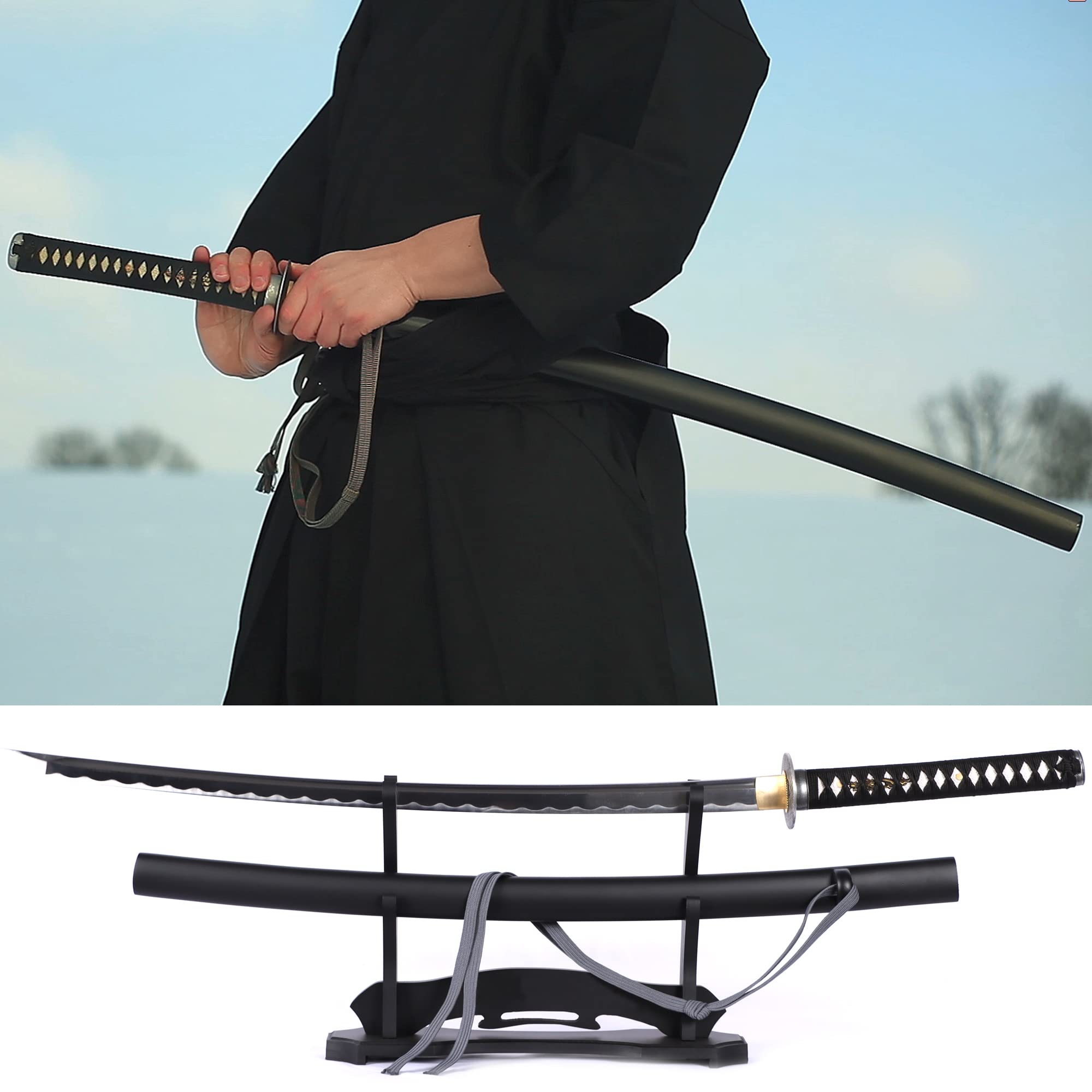 Pnber High Performance Full Tang Katana Samurai Sword Real Hand Forged Carbon Steel Blade Suitable for Swordsmanship Training