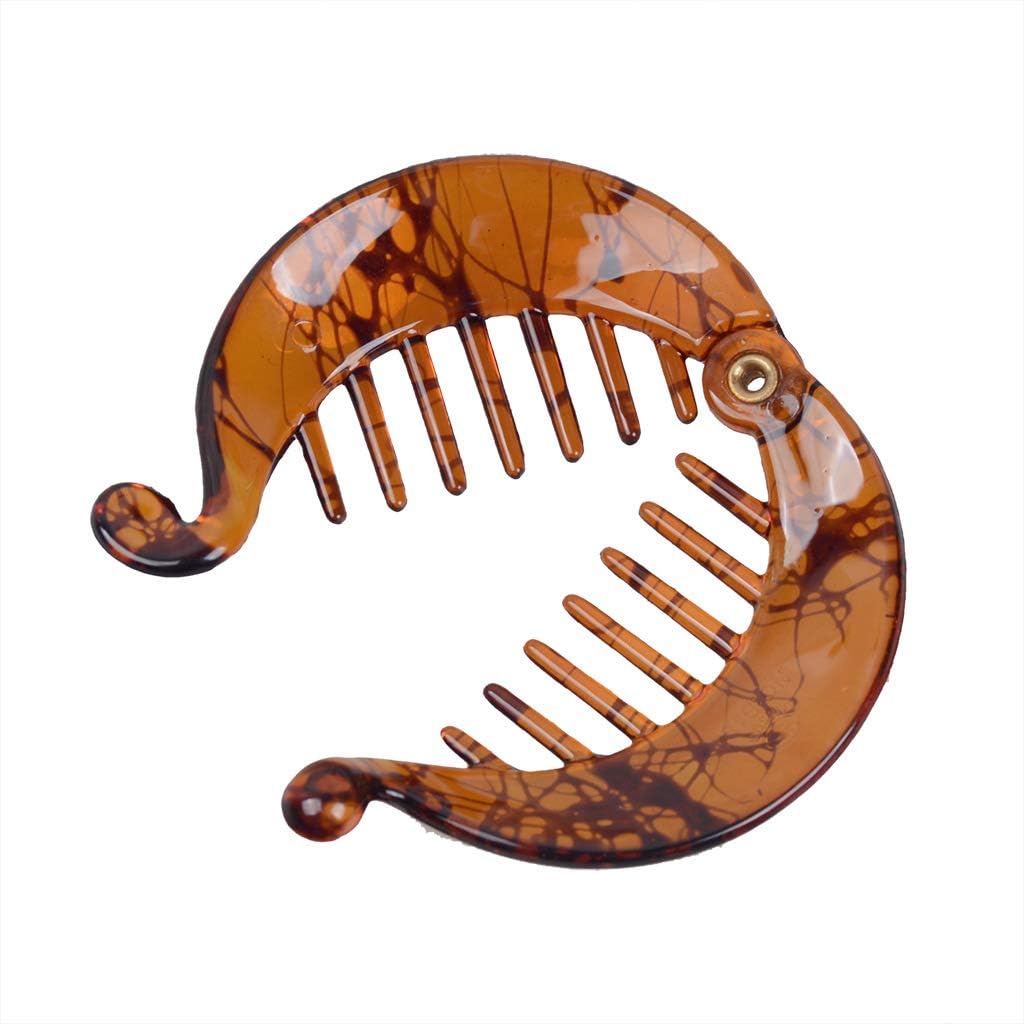 Fodattm 4 PCS French Small Banana Hair Clip Hair Comb Round Ponytail Holder Hair Claw Fashion Interlocking Banana Combs Flat Shark Hair Clincher (Style A#) - Image 5