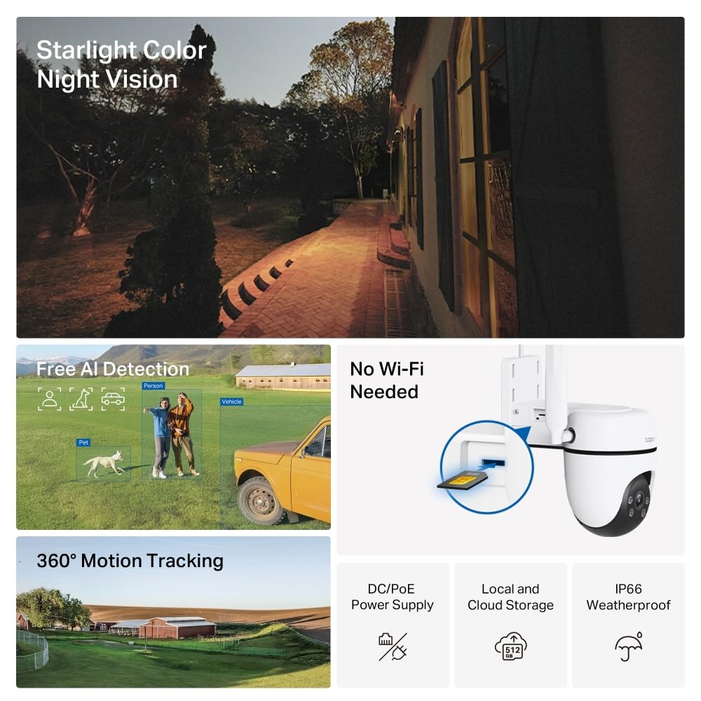 Tapo Cámara de Seguridad C501GW Pan/Tilt 4G LTE para Exteriores, no Necesita WiFi, 1080P Full HD, Seguimiento de Movimiento de 360°, sin Tarifa mensual, detección de IA, visión Nocturna a Color