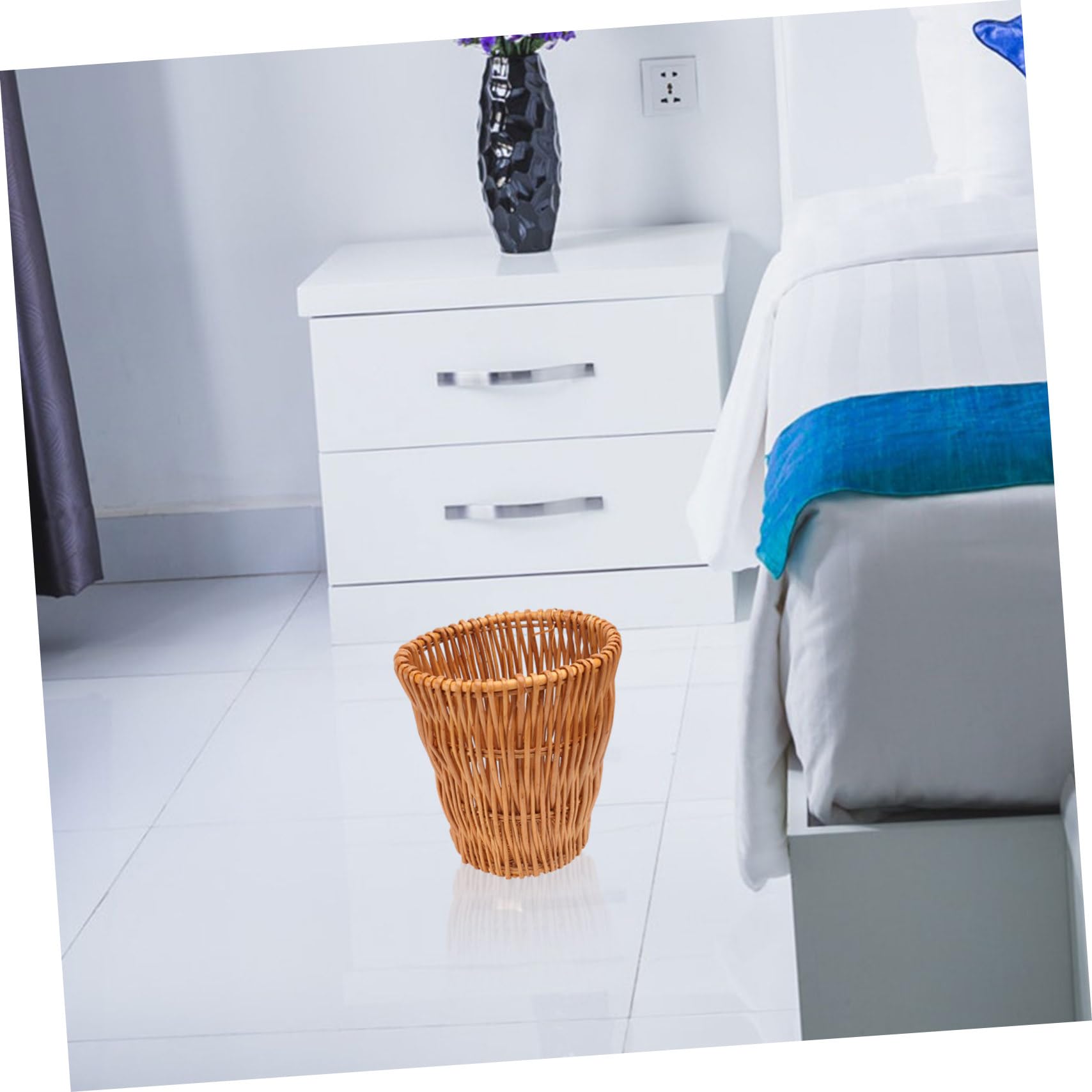 Cestino Rattan Naturale Contenitore Multifunzionale per Rifiuti e Organizzazione Camera Design Compatto e