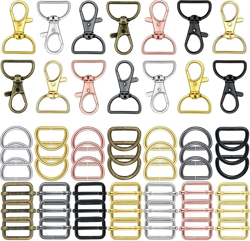 Image of DIY Crafts 4 Sets, Nickel Silver, Keychain Hooks with D Rings Set Purse Hardware Lanyard Snap Hooks Multicolor Metal Swivel Clasps with D Rings and Slide Buckle for Purses Ke(4 Sets, Nickel Silver)