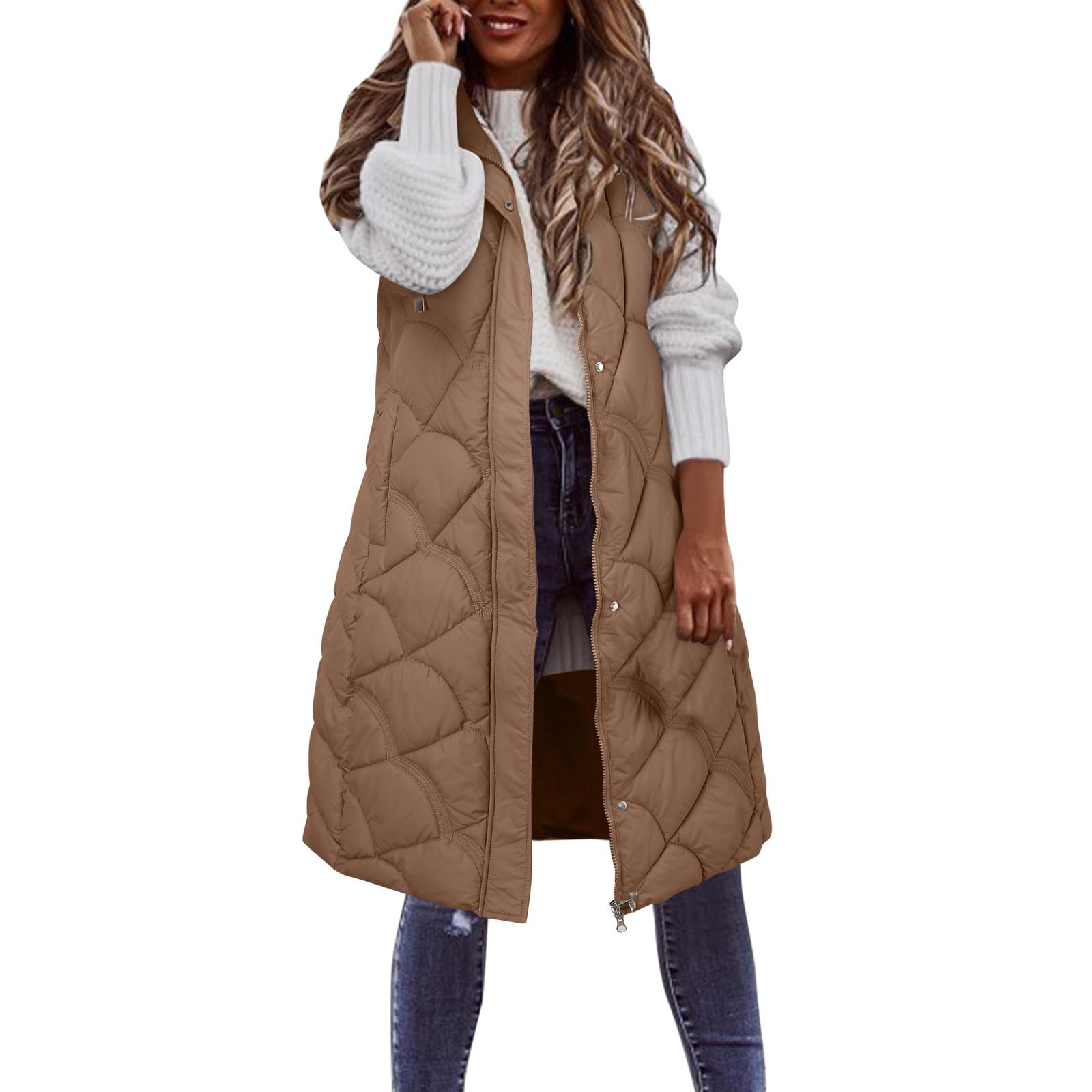 Weste Damen Winter Gilet Mit Kapuze Ärmellose Steppweste Daunenweste Leicht Steppmantel Große Größen Damen-Mäntel Baggy Softshell Weste Warm Elegant lang