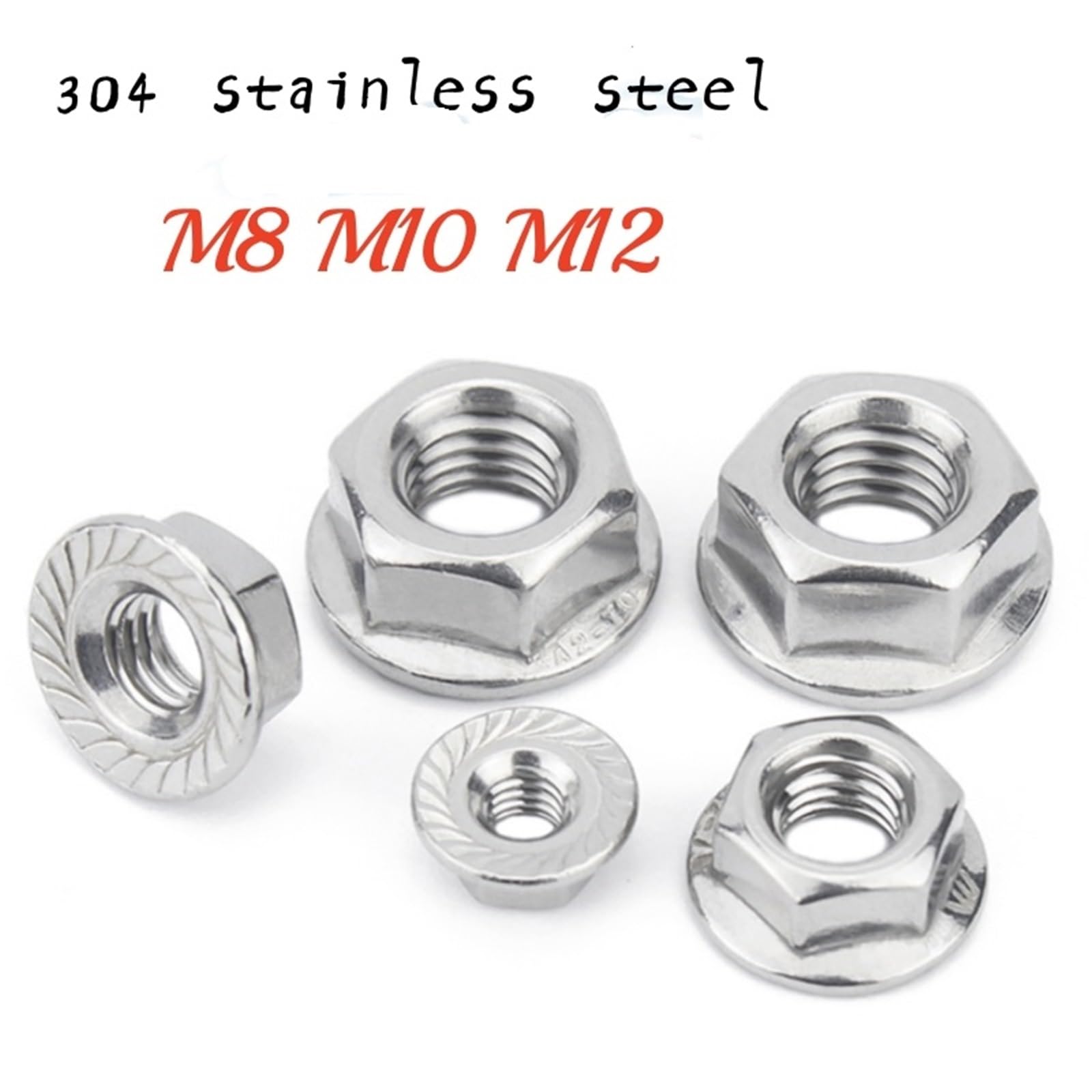 Dadi esagonali con flangia seghettata Filettatura fine metrica in acciaio inossidabile 304 M8 M10 M12(M10x1.25-3pcs)