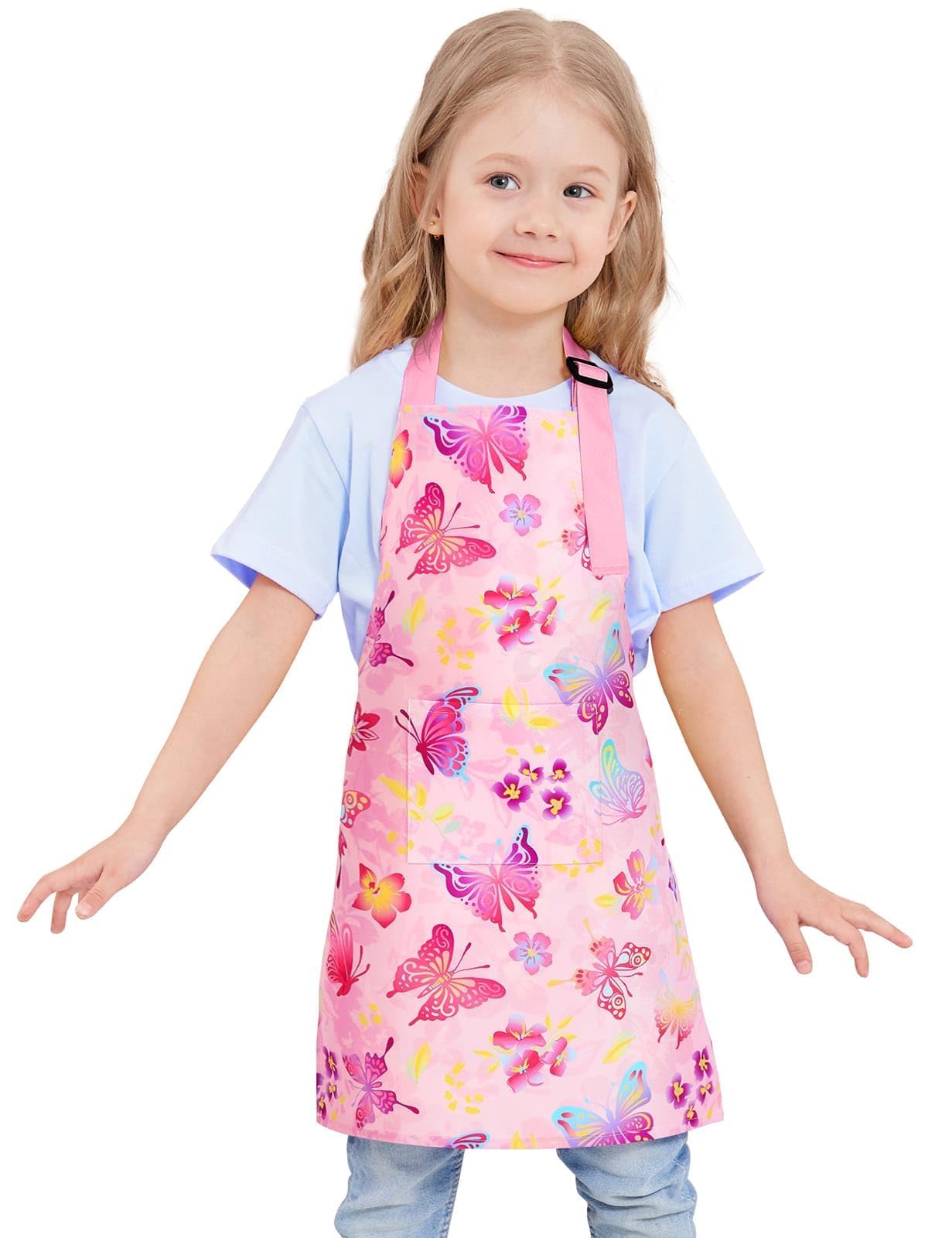 WERNNSAI Children's Apron - Waterproof Polyester Aprons for Children Boys Girls with Adjustable Strap and Pocket Kitchen Aprons Cooking Baking Painting (2-12 Years), butterfly, XS — image 1